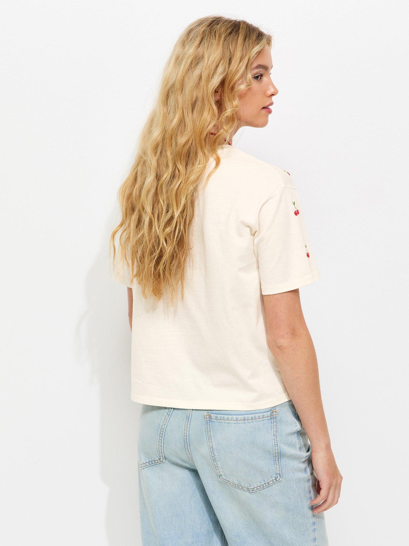  image of new-look-boxy-beaded-cherry-t-shirt-white