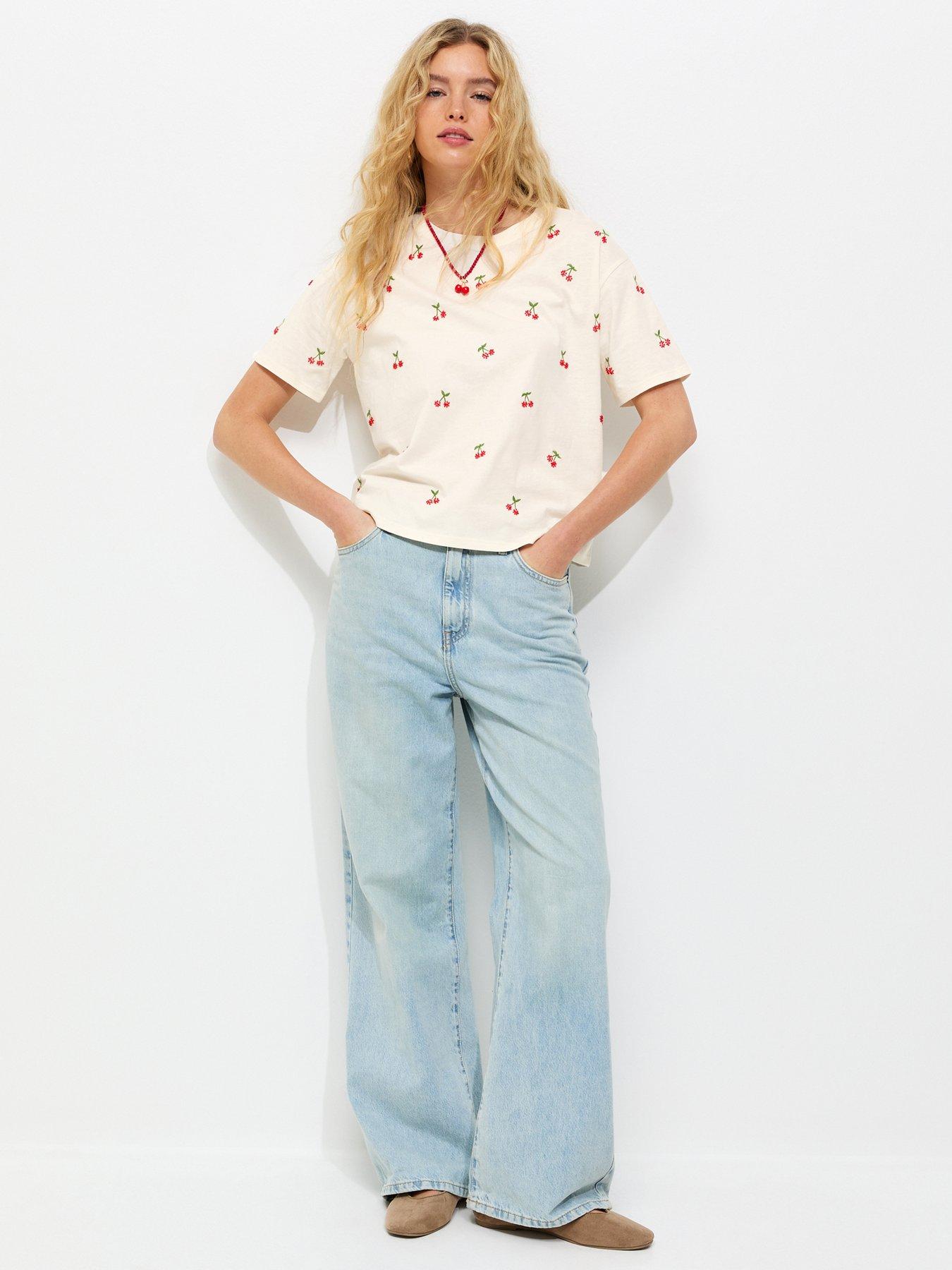  image of new-look-boxy-beaded-cherry-t-shirt-white