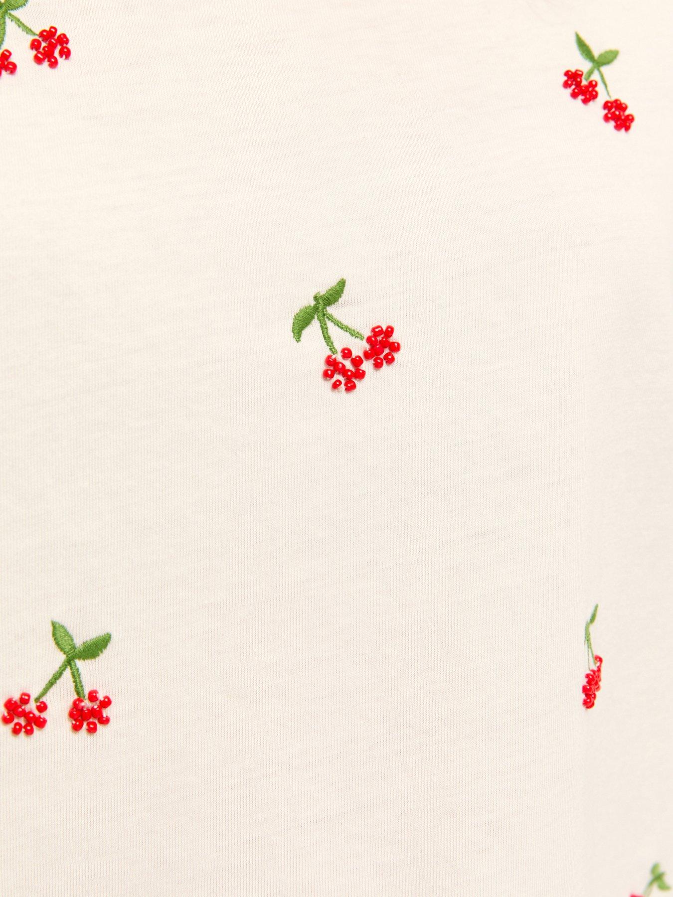  image of new-look-boxy-beaded-cherry-t-shirt-white