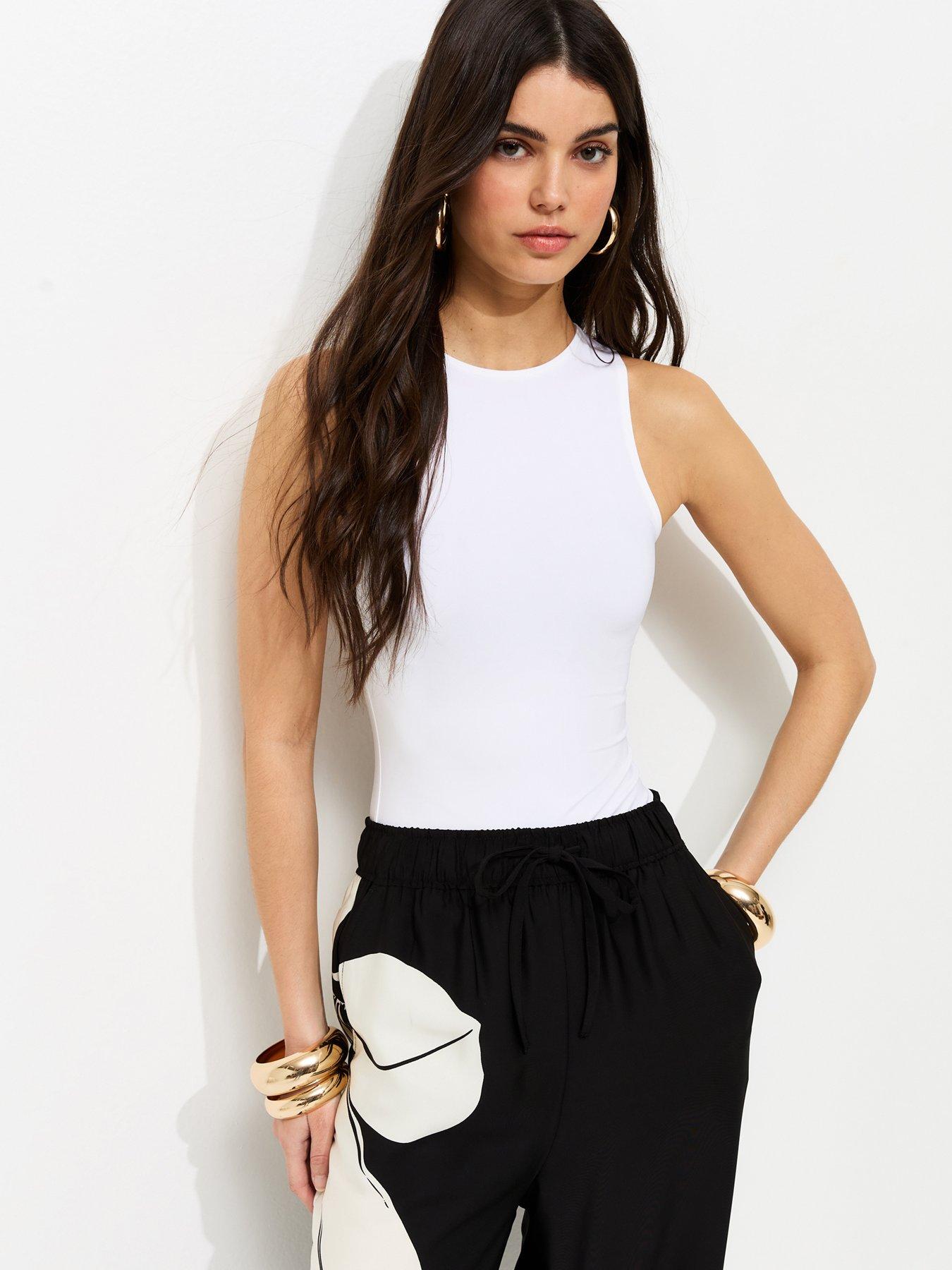 Image 1 of 5 of New Look White Jersey Racer Bodysuit