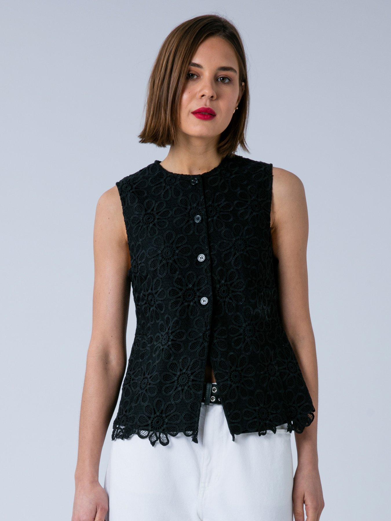 Religion Ellie Lace Waistcoat Occasion Top - Black
