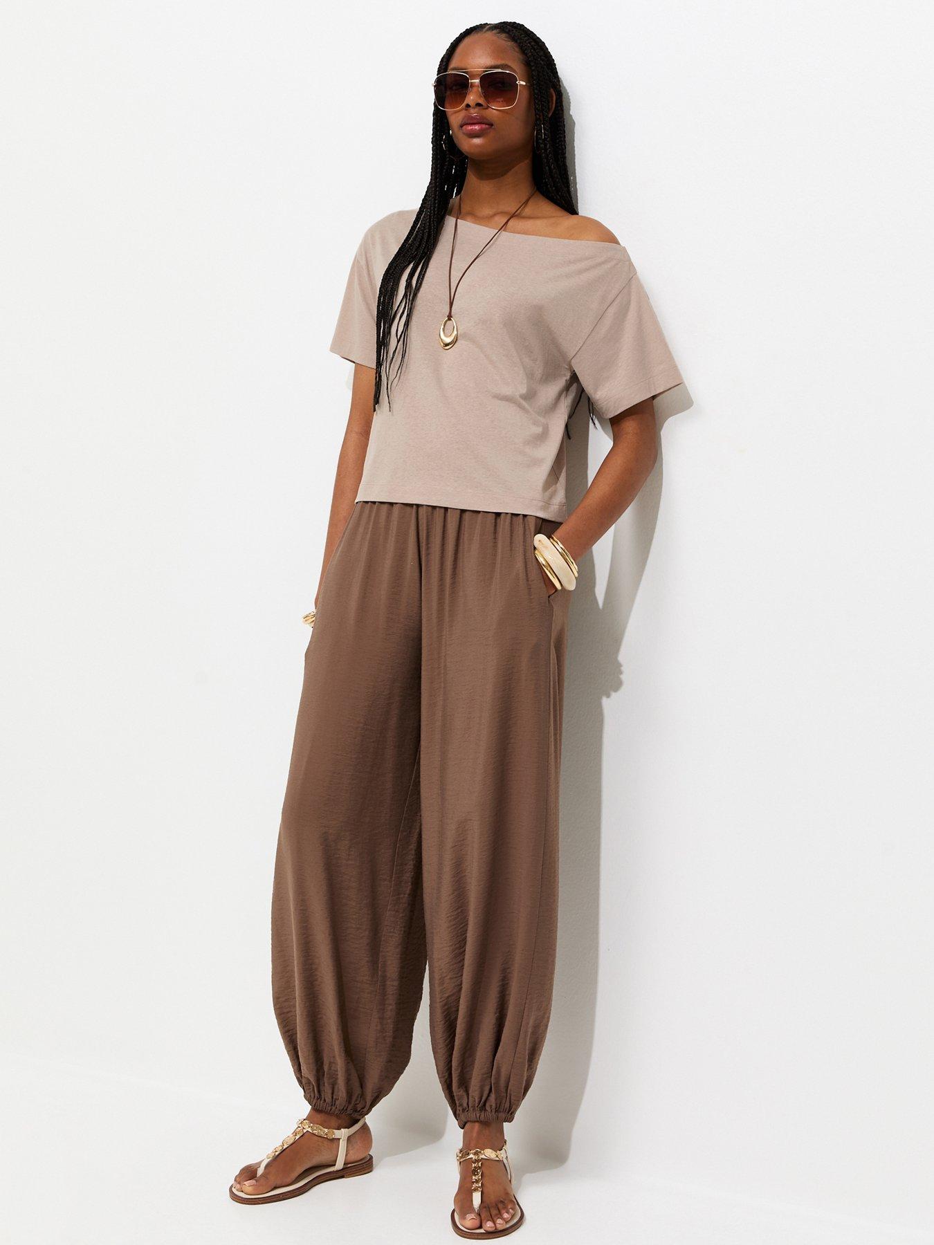 Image 3 of 5 of New Look Mink Textured Off The Shoulder T-Shirt - Brown