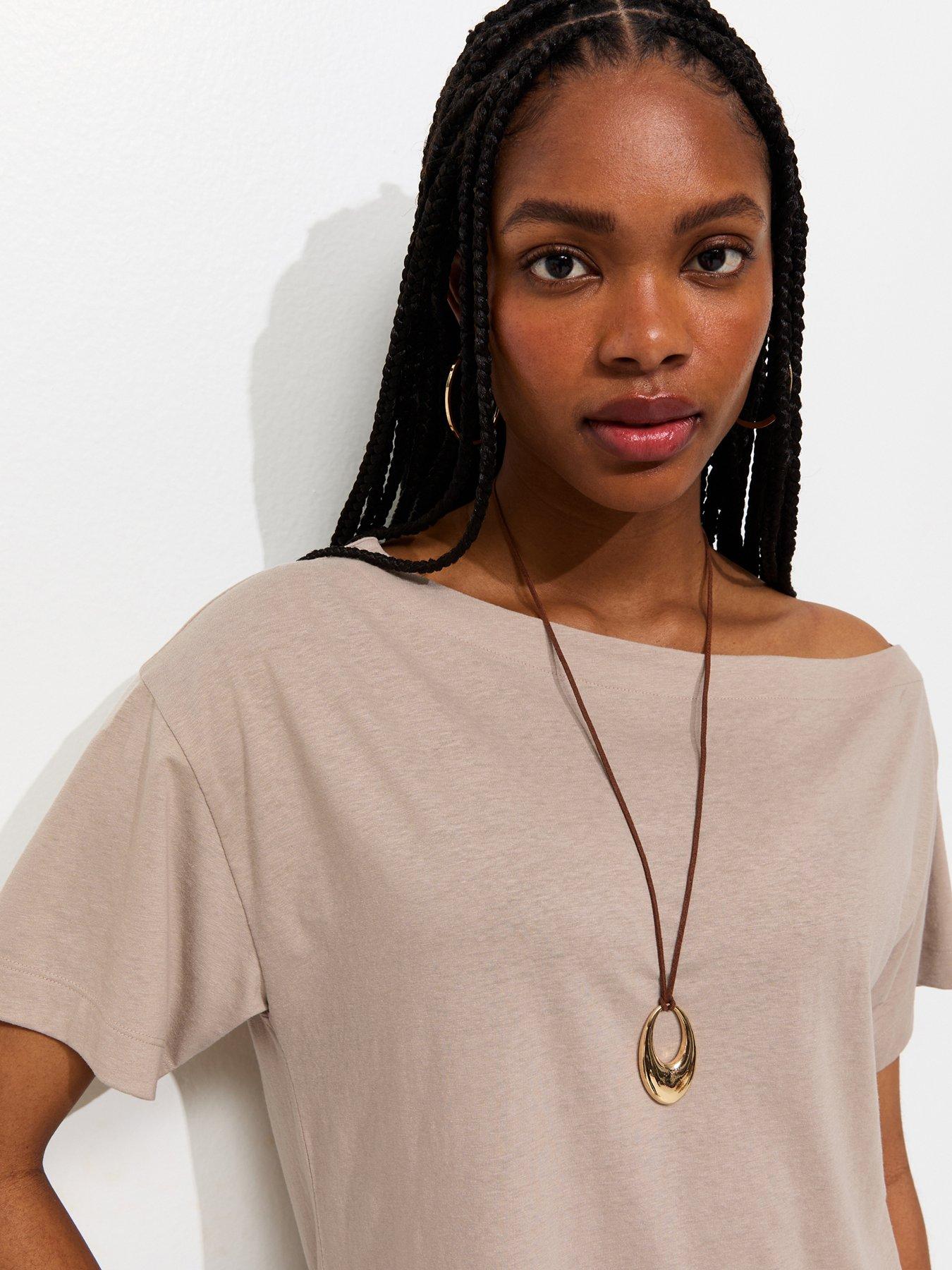 Image 4 of 5 of New Look Mink Textured Off The Shoulder T-Shirt - Brown