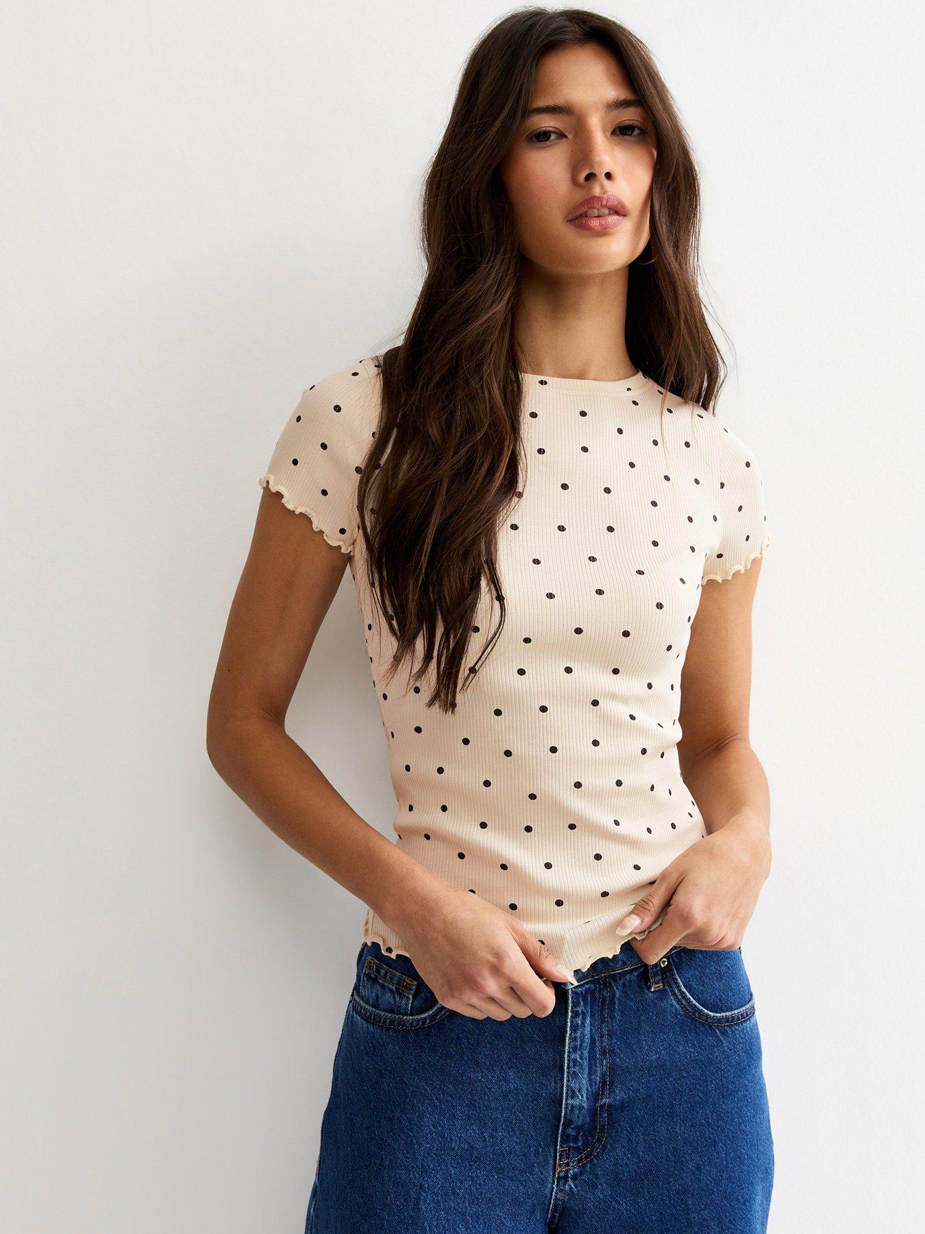 New Look Short Sleeve Spot Print Babylock T-Shirt - Cream