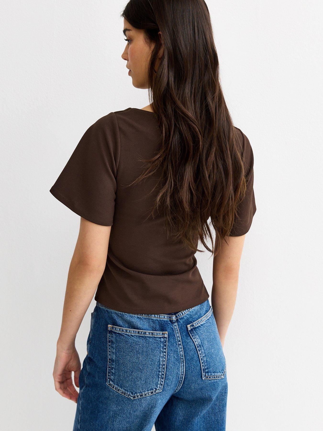 Image 2 of 5 of New Look Dark Brown Gathered Waist Corset T-shirt