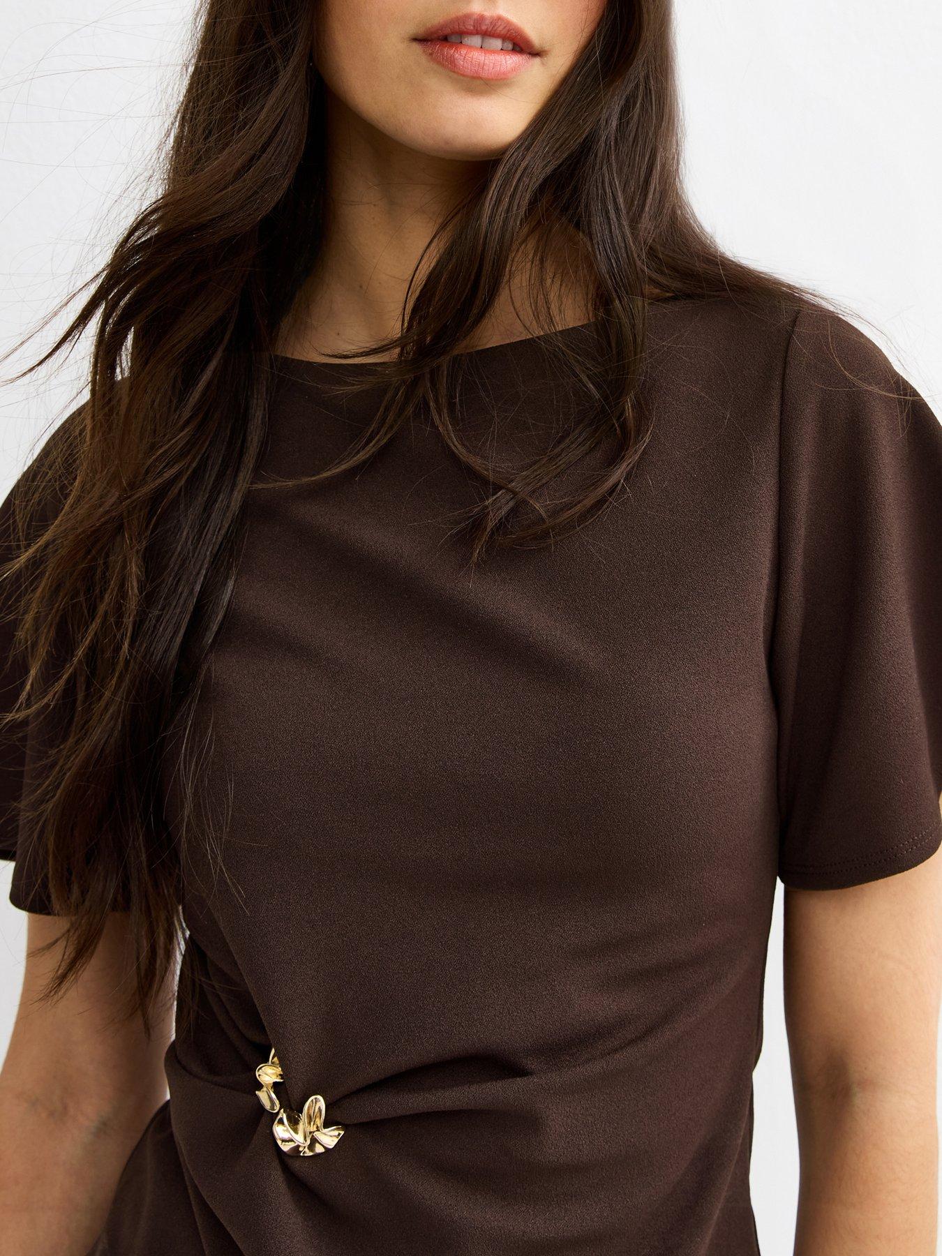 Image 4 of 5 of New Look Dark Brown Gathered Waist Corset T-shirt