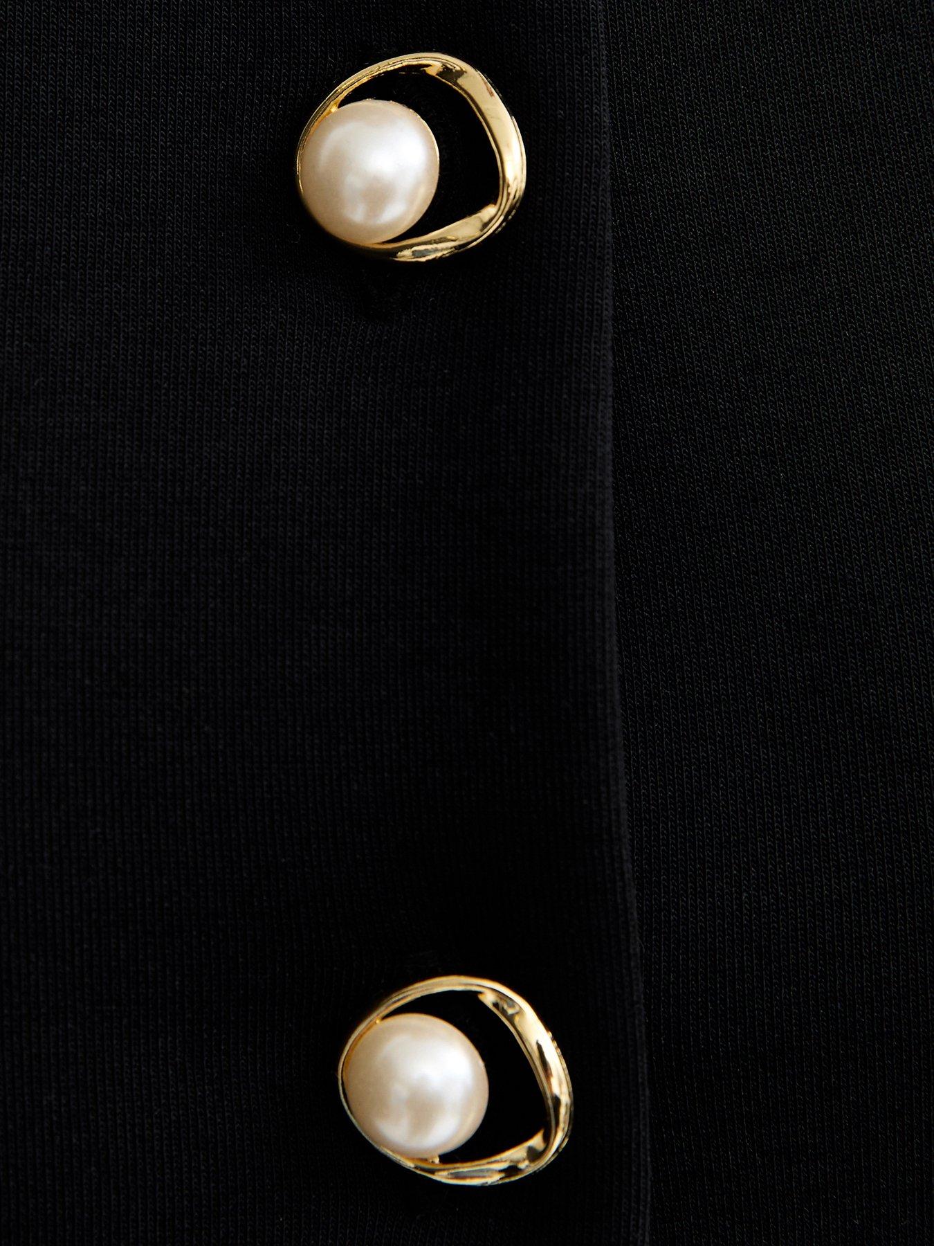  image of new-look-jersey-crew-neck-faux-pearl-button-waistcoat-black