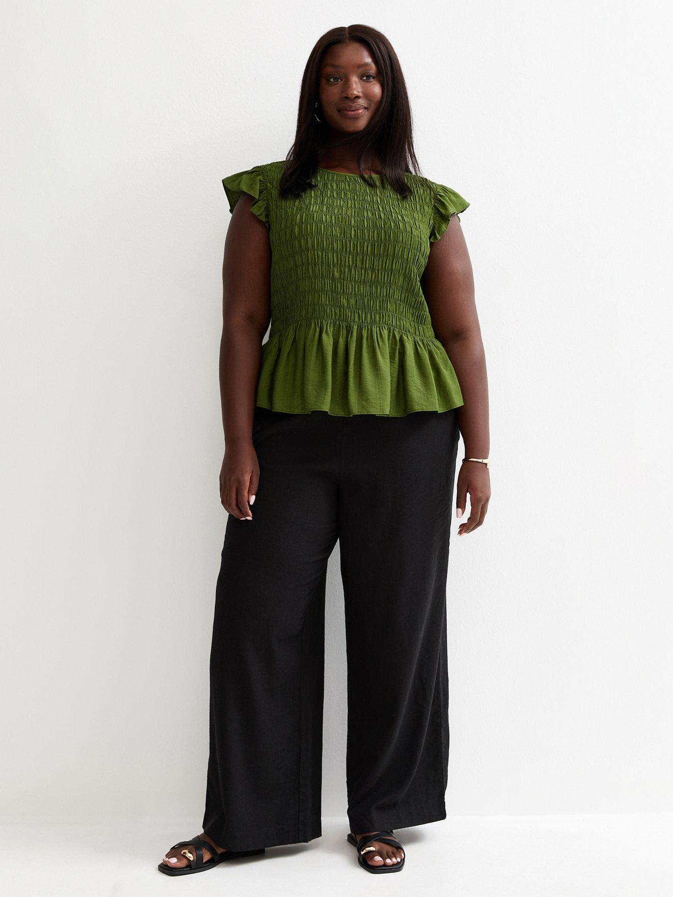 New Look Curves Linen Blend Wide Leg Trouser - Black