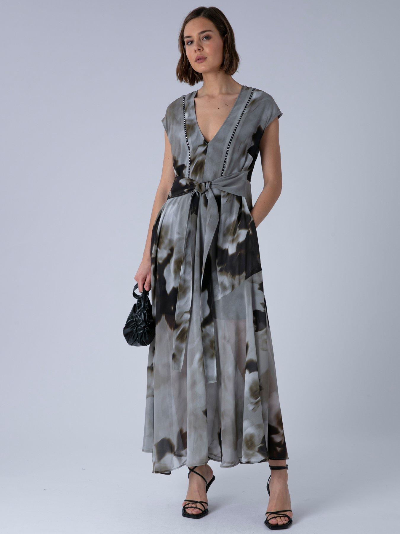 Image 1 of 6 of Religion Lilian Maxi V-Neck Occasion Dress - Grey