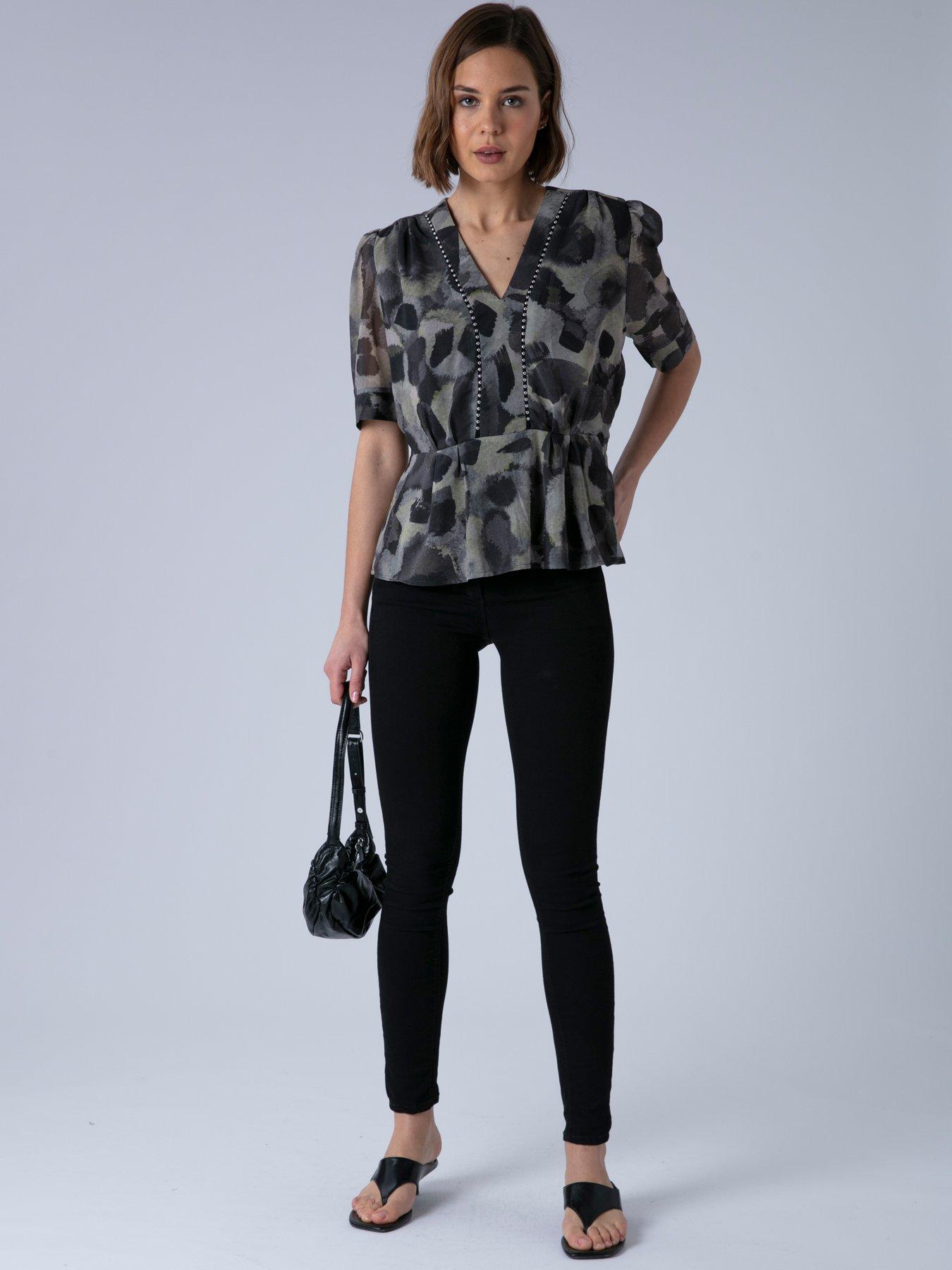  image of religion-violet-v-neck-top-grey