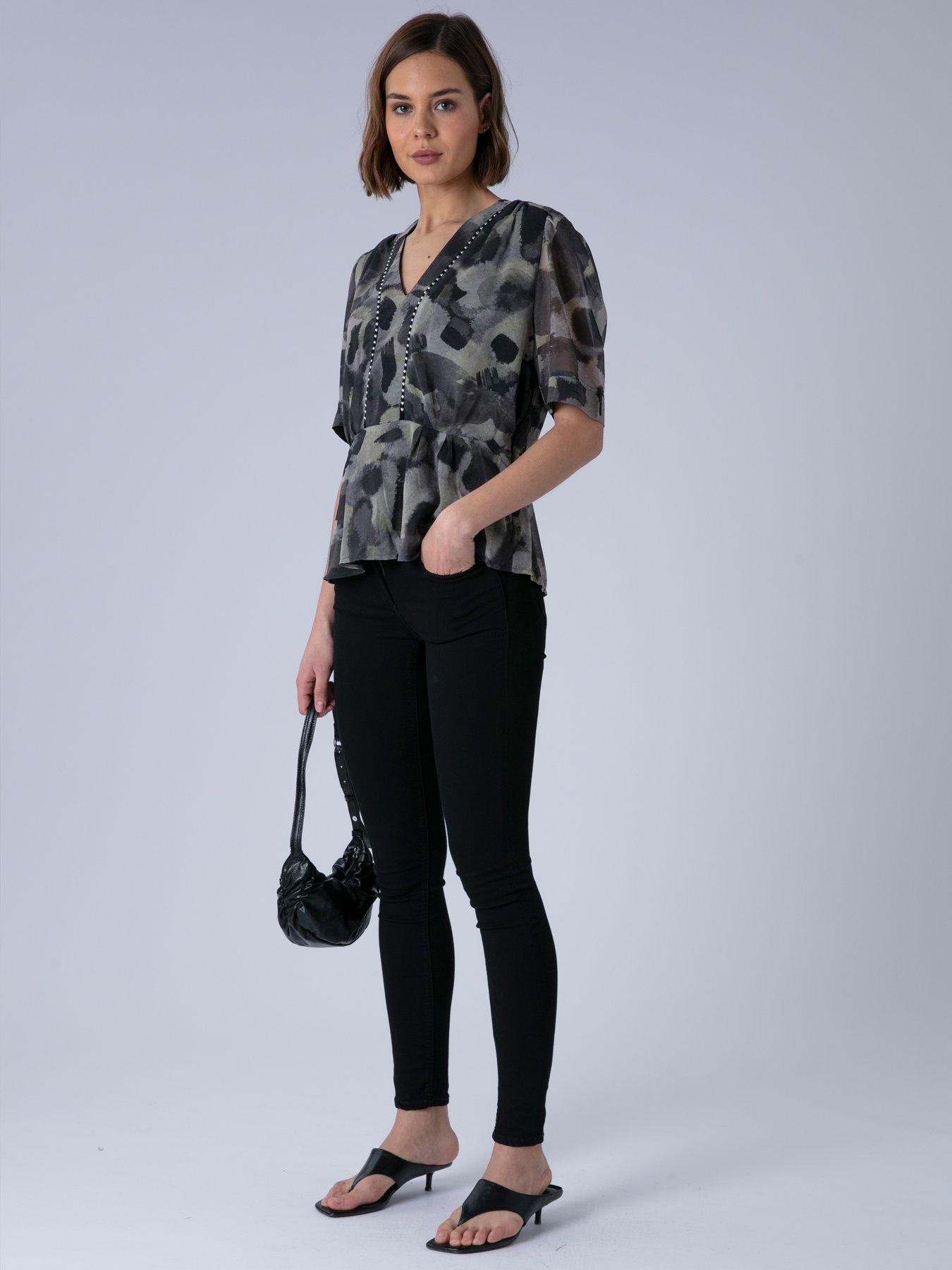  image of religion-violet-v-neck-top-grey