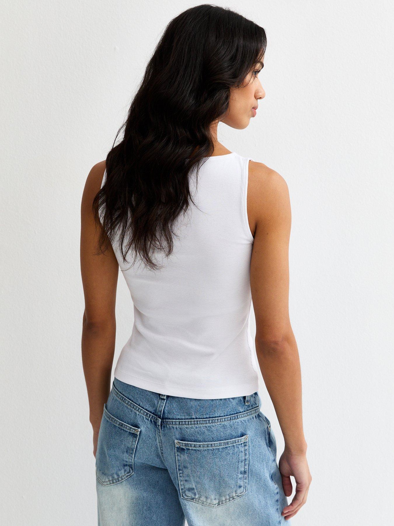  image of new-look-asymmetric-hem-button-side-vest-top-white