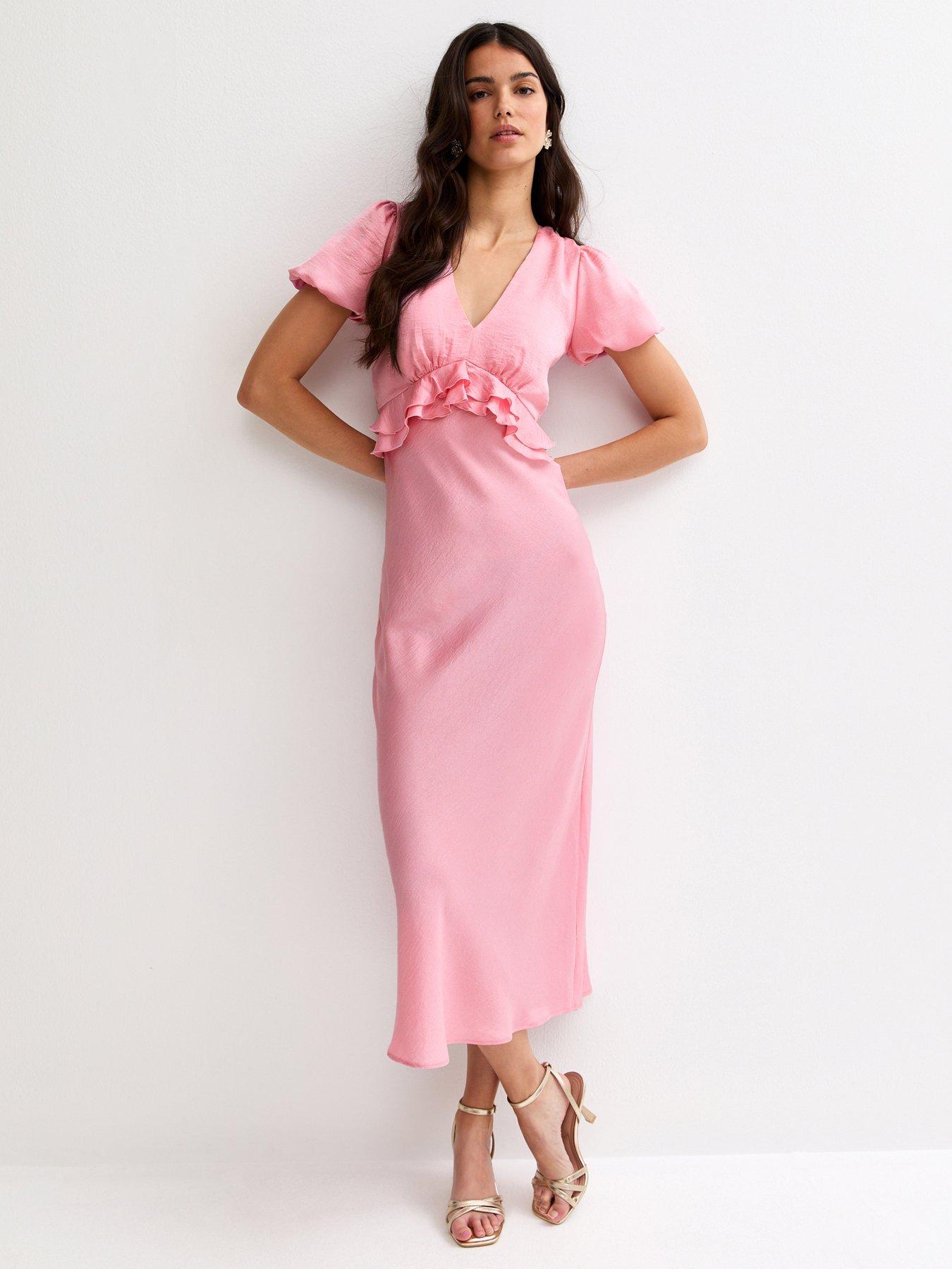 knee length dresses for ladies Oaklee Light Pink Embroidered Midi Dress - US 10 main image 0