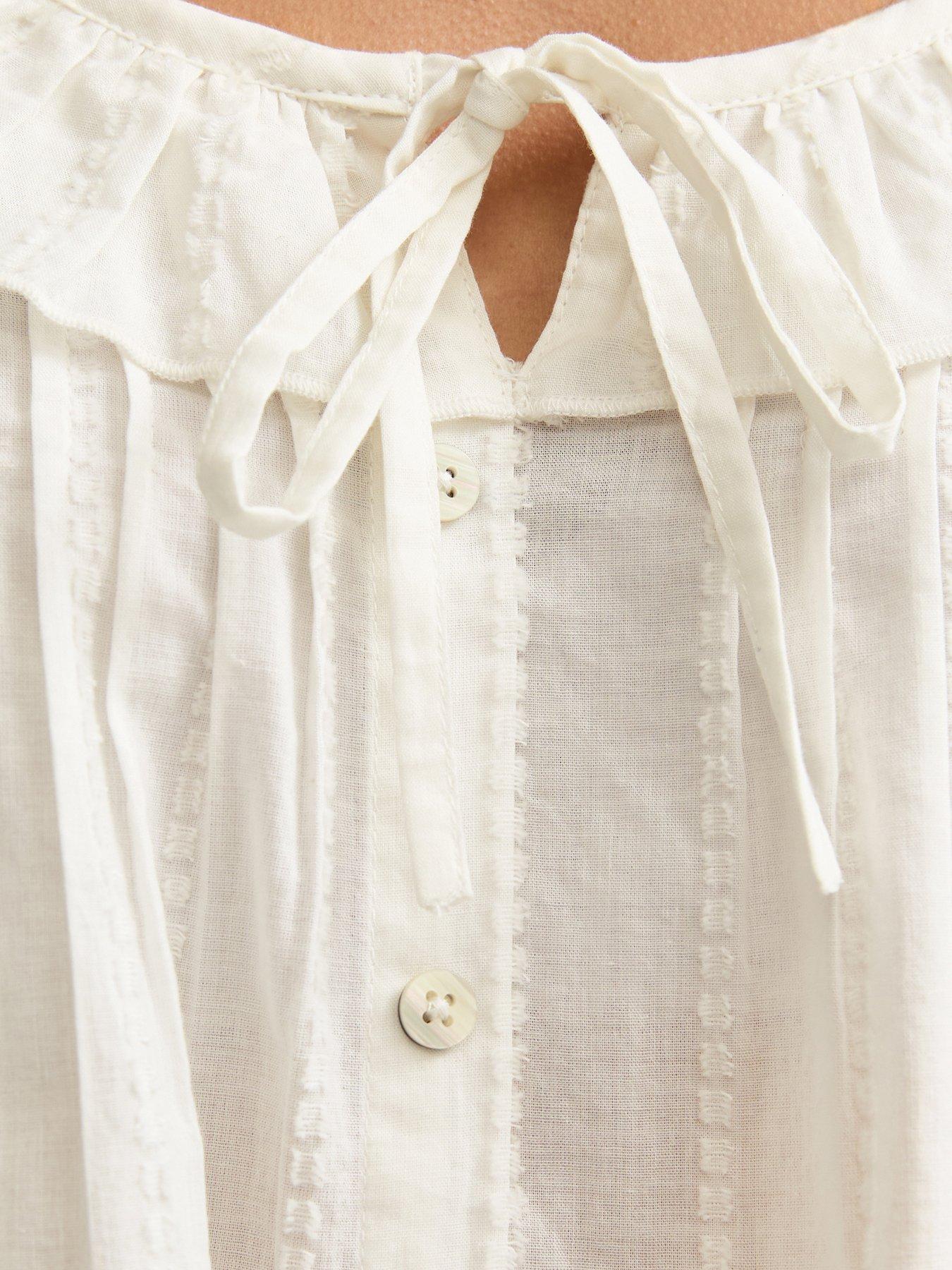 Image 5 of 5 of New Look Dobby Stripe Tie Bow Blouse - White