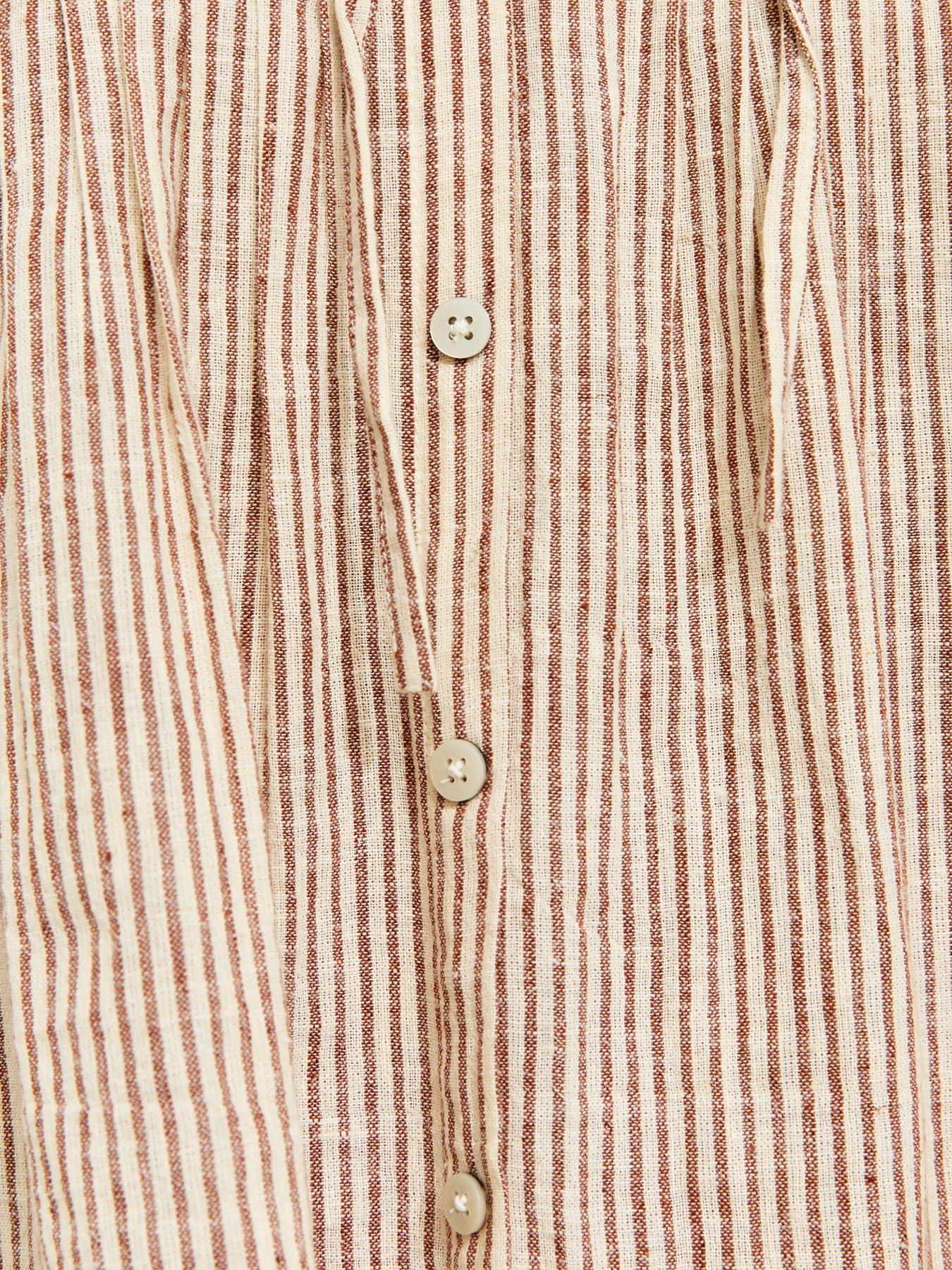 Image 5 of 5 of New Look Striped Frill Neckline Blouse - Brown