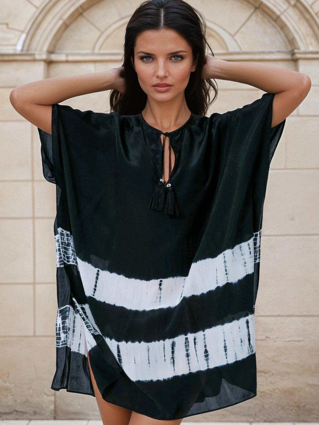Image 1 of 6 of Religion Ella Tie Dye Kaftan Beach Wear - Black