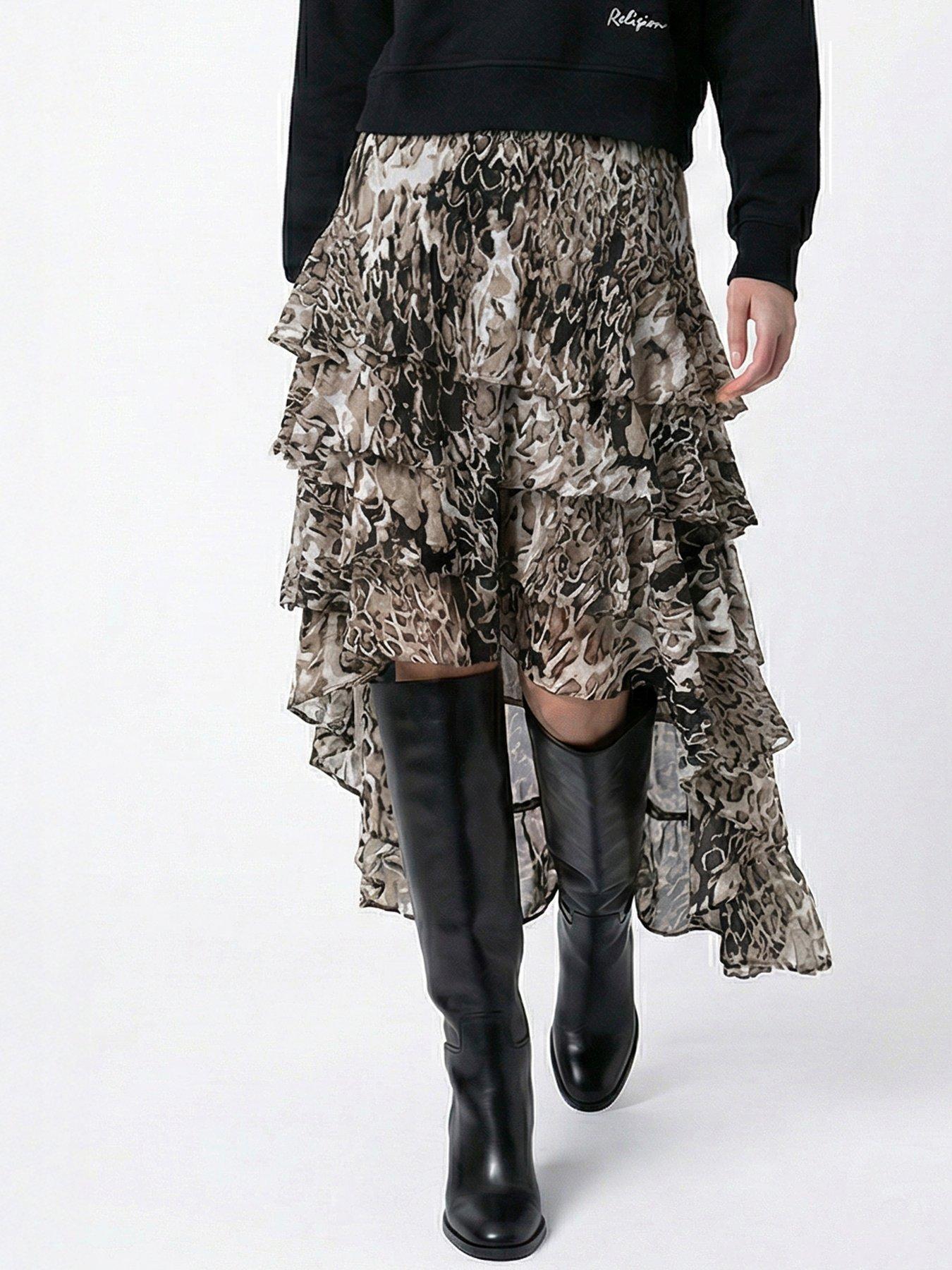 Image 1 of 4 of Religion Fae High Low Ruffle Skirt - Brown