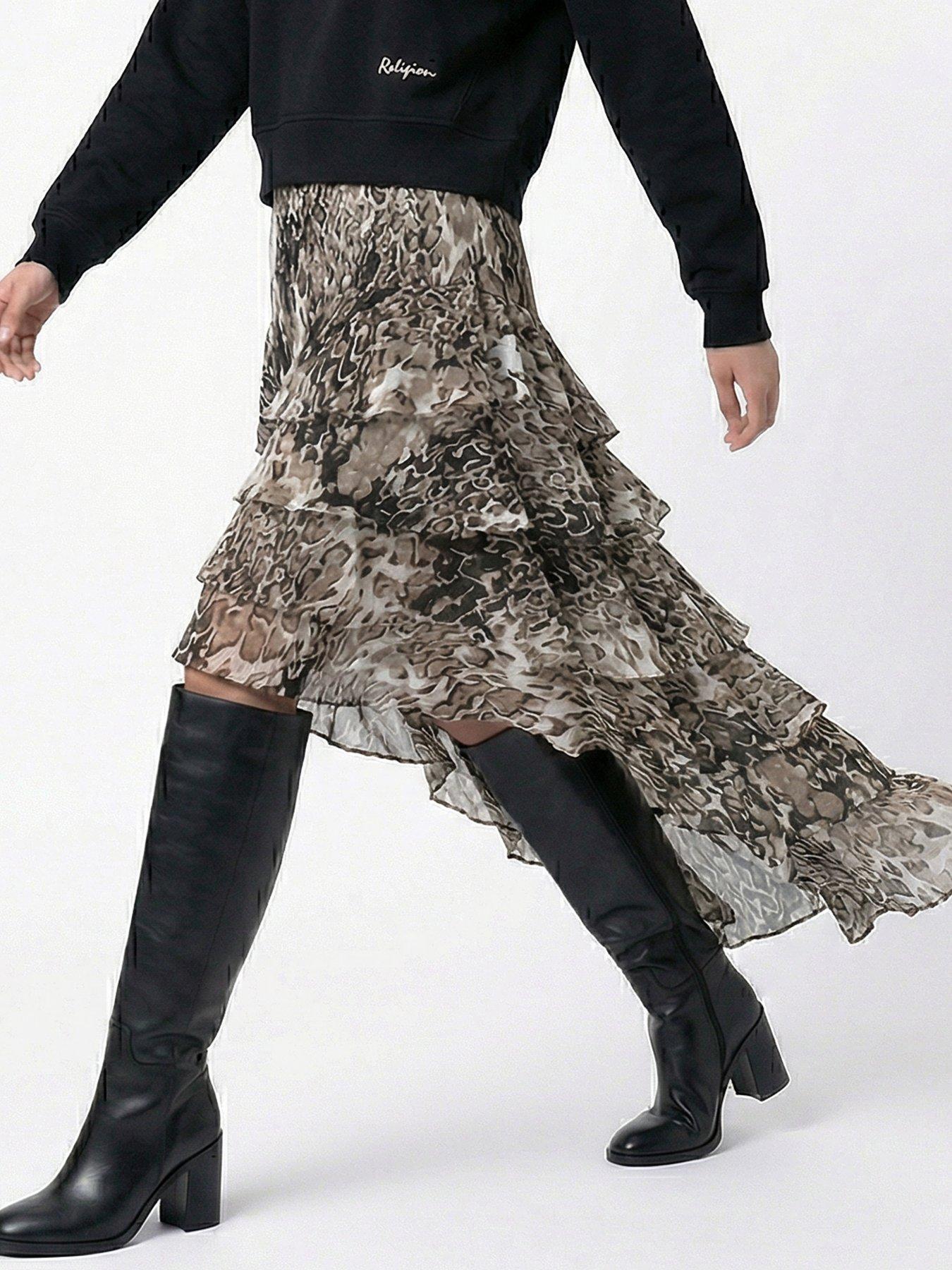 Image 3 of 4 of Religion Fae High Low Ruffle Skirt - Brown