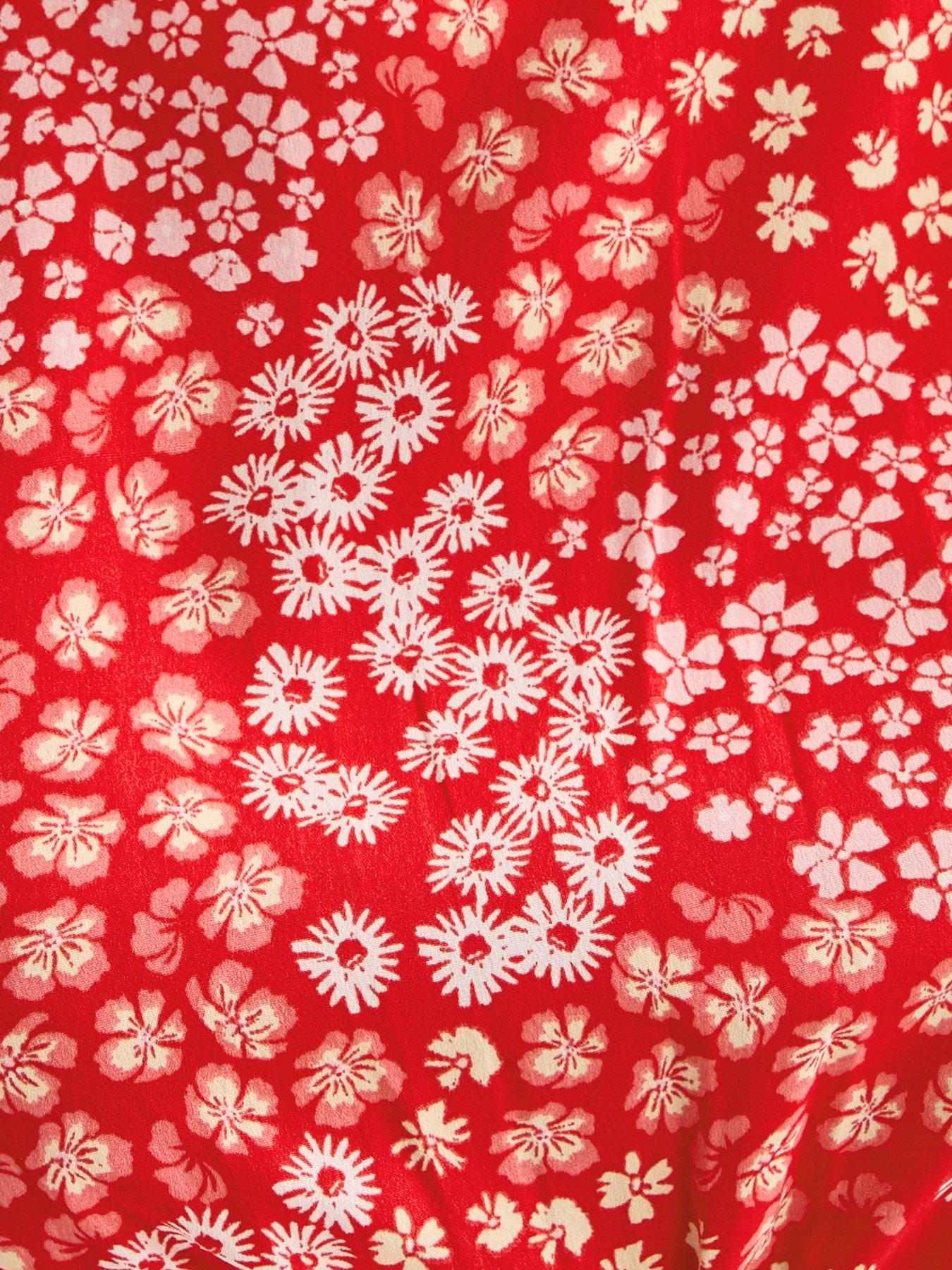  image of new-look-crepe-floral-print-mix-short-sleeve-midi-dress-red