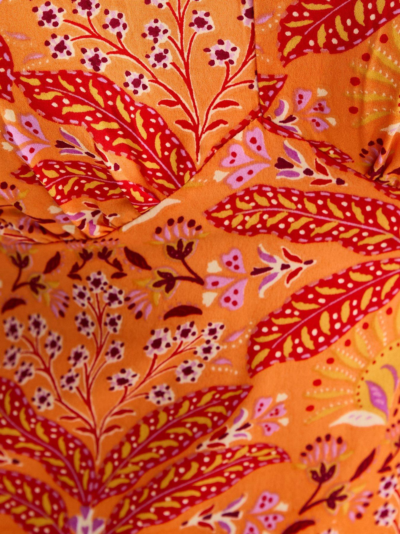  image of new-look-patterned-tie-sleeve-mini-dress-orange
