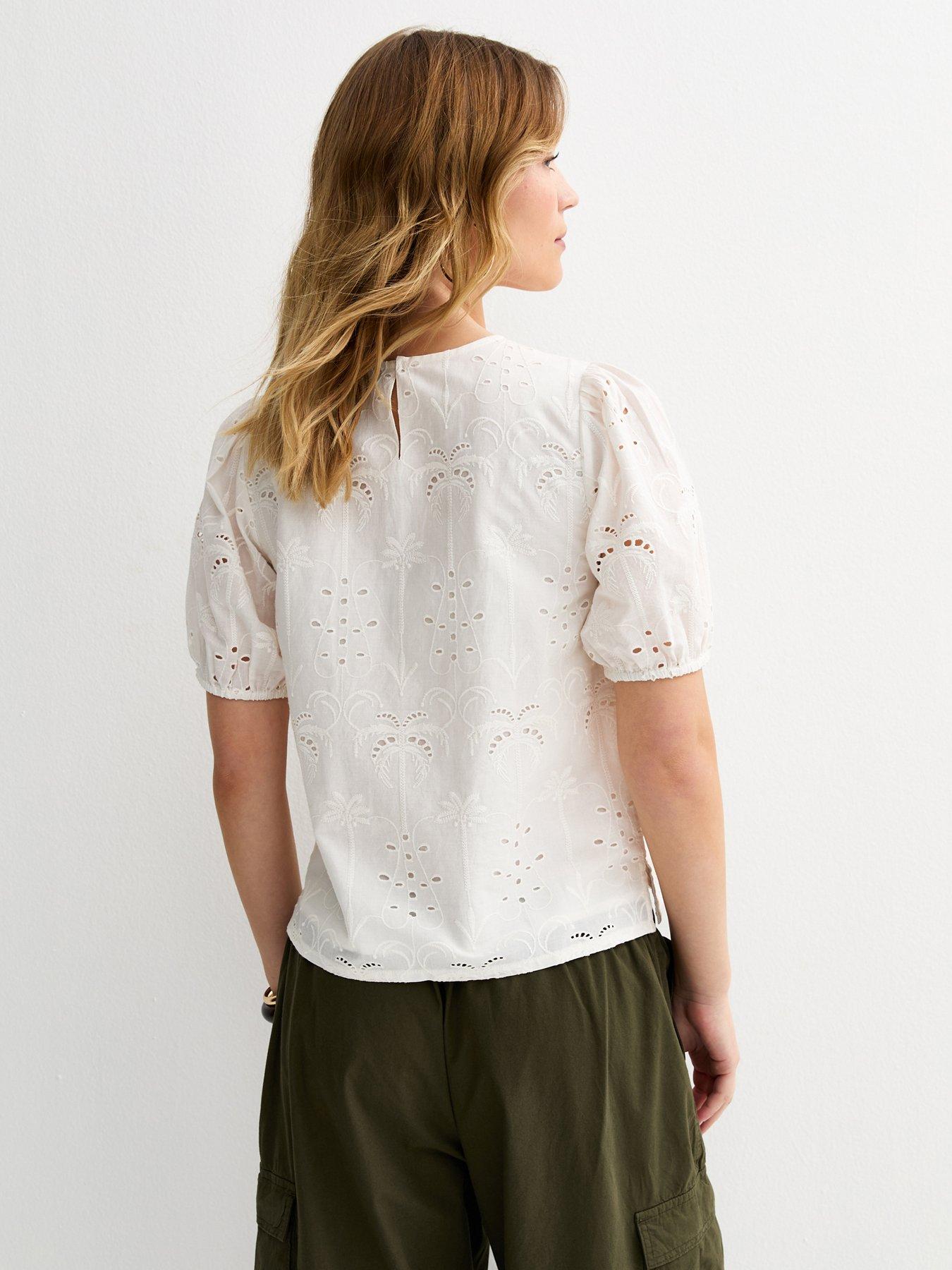 stillFront image of new-look-palm-cutwork-puff-blouse-white