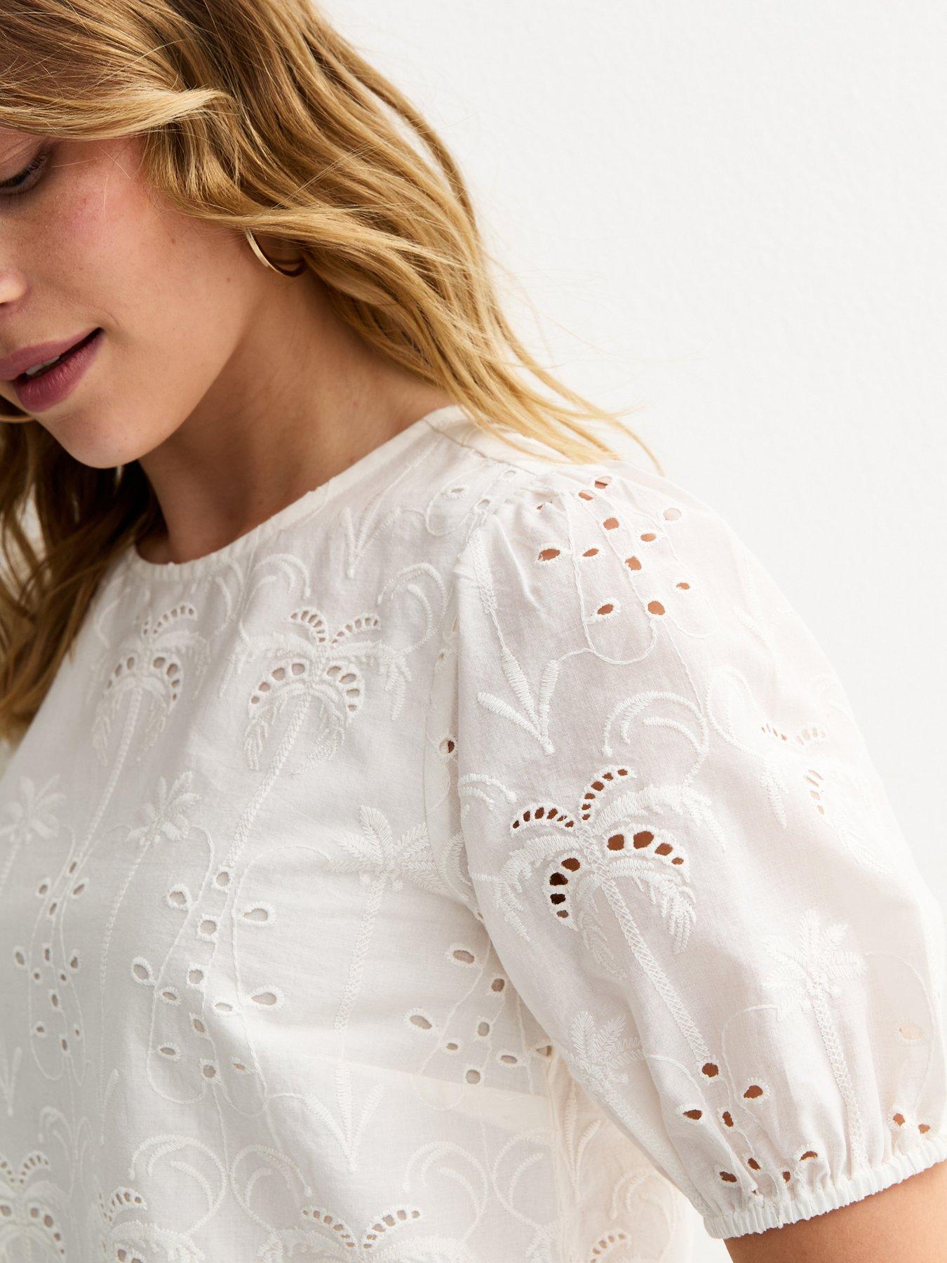  image of new-look-palm-cutwork-puff-blouse-white