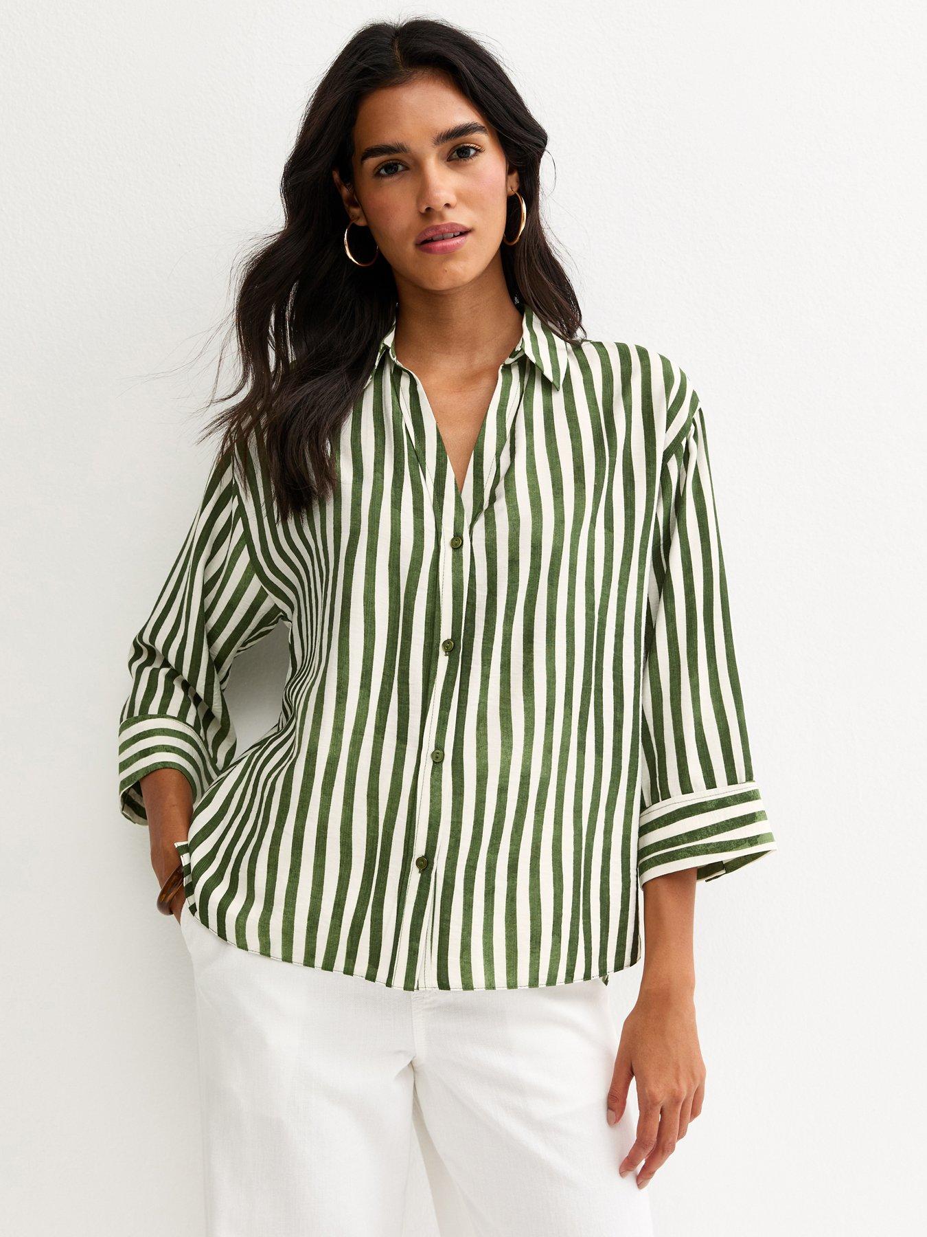 New Look Striped 3/4 Sleeve Shirt - Green