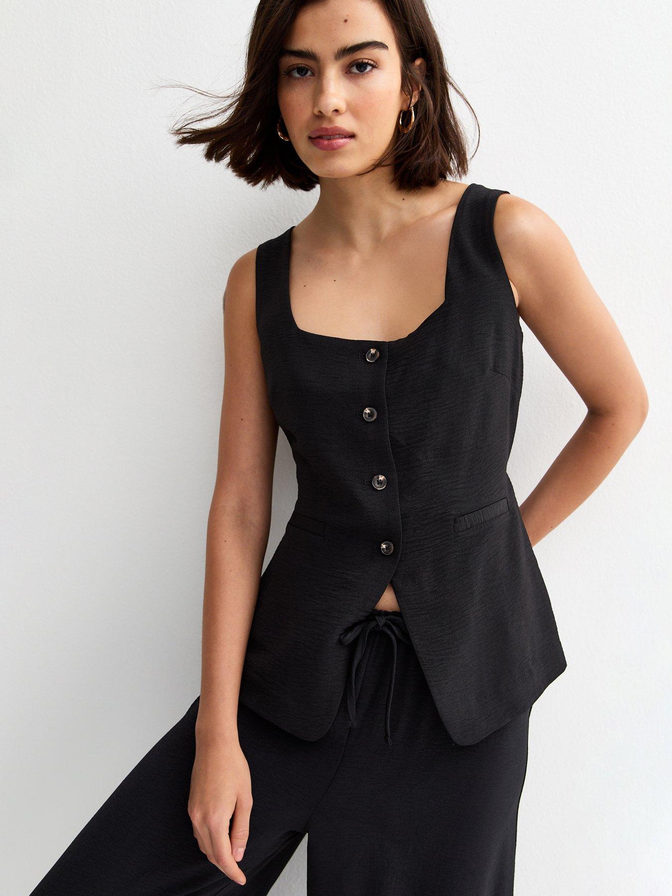 Image 1 of 6 of New Look Black Square Neck Button Down Waistcoat