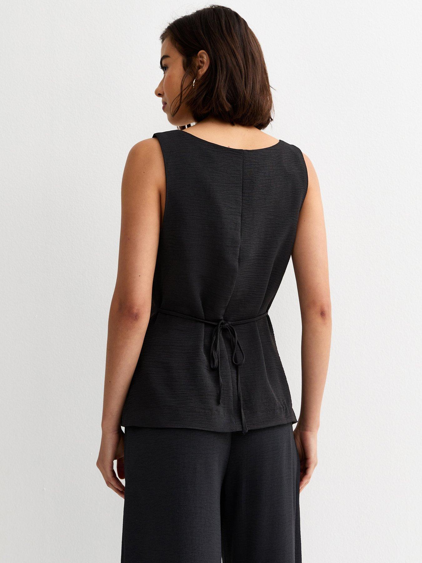  image of new-look-square-neck-button-down-waistcoat-black