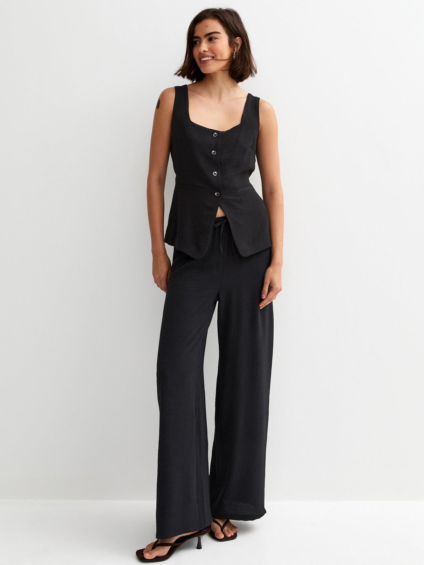  image of new-look-square-neck-button-down-waistcoat-black