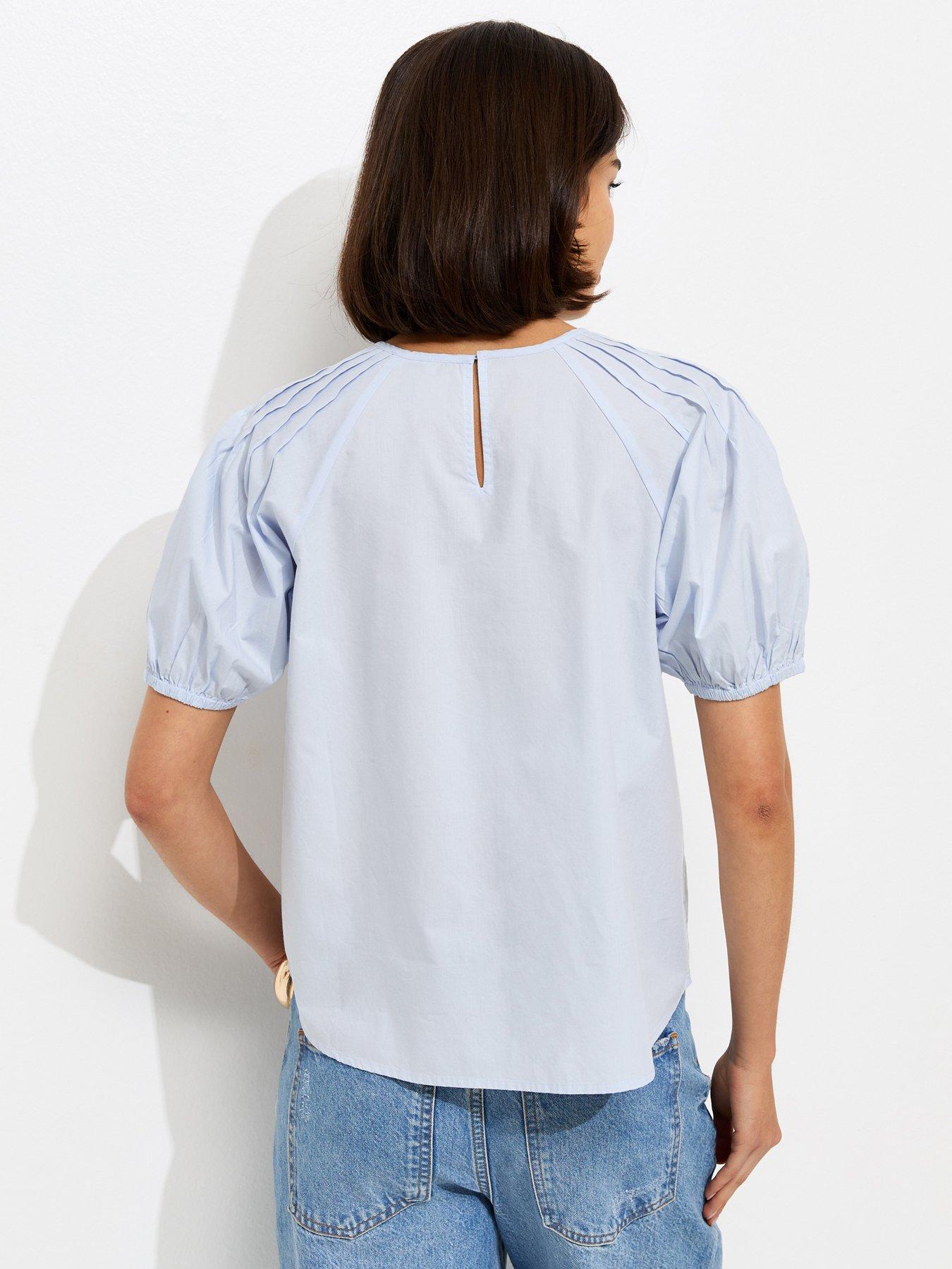 Image 2 of 5 of New Look Pintuck Poplin Blouse - Light Blue
