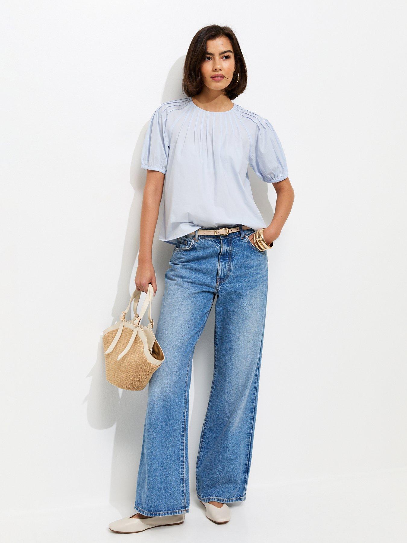 Image 3 of 5 of New Look Pintuck Poplin Blouse - Light Blue