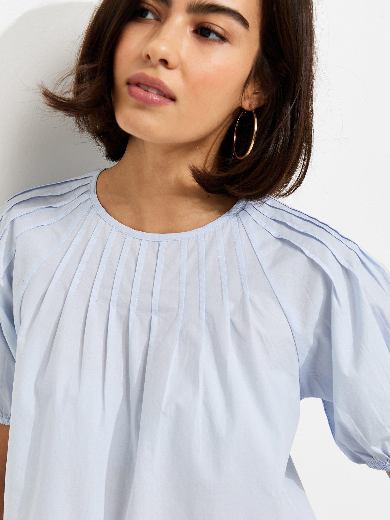 Image 4 of 5 of New Look Pintuck Poplin Blouse - Light Blue