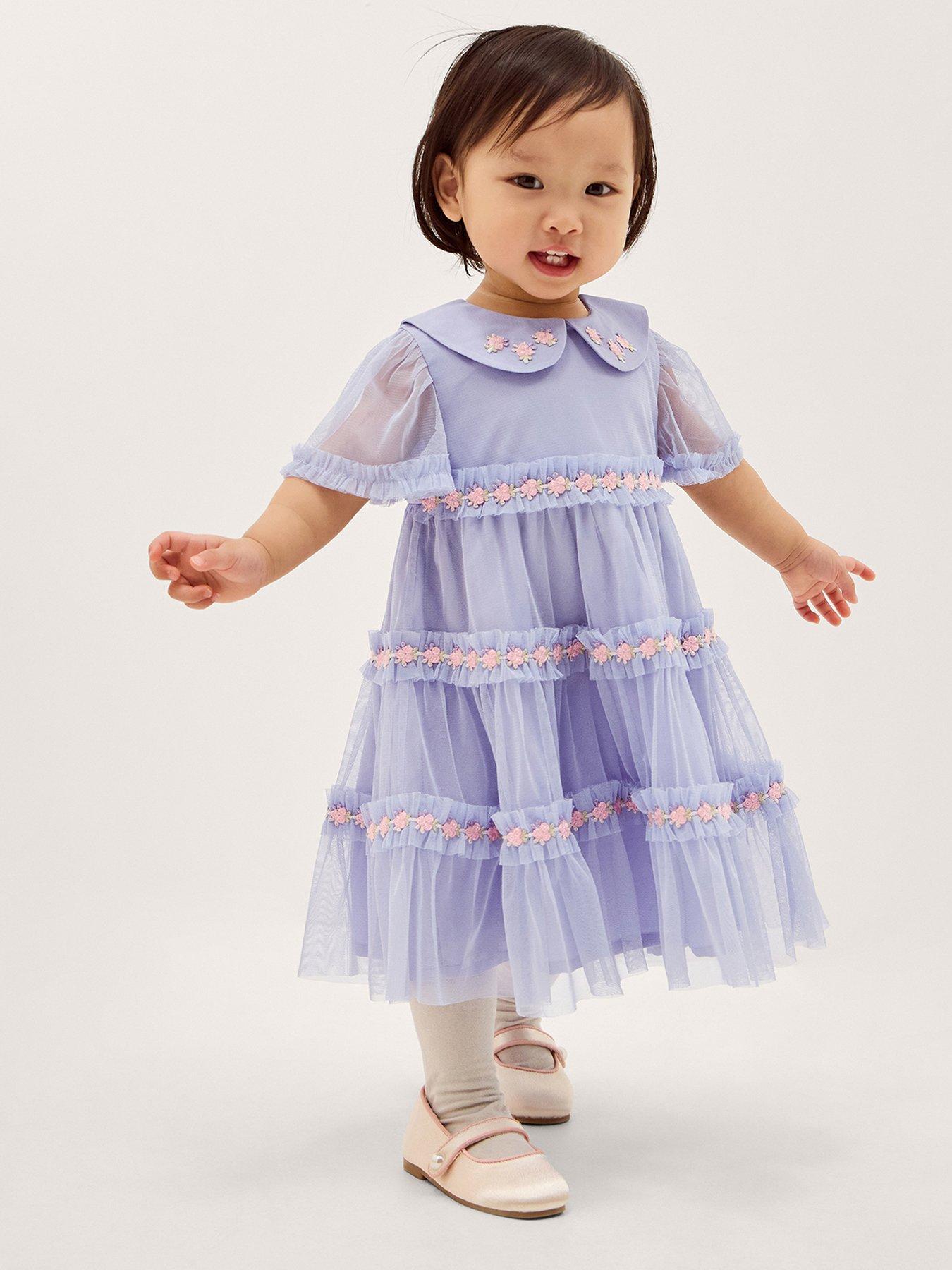 Monsoon Baby Girls Mesh Tierred Dress - Blue