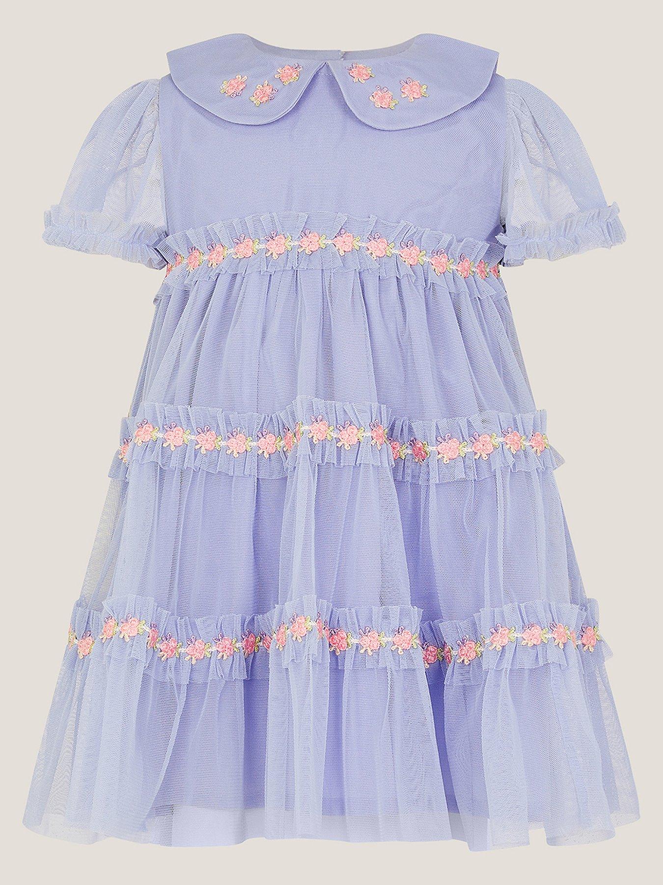 Monsoon Baby Girls Mesh Tierred Dress - Blue
