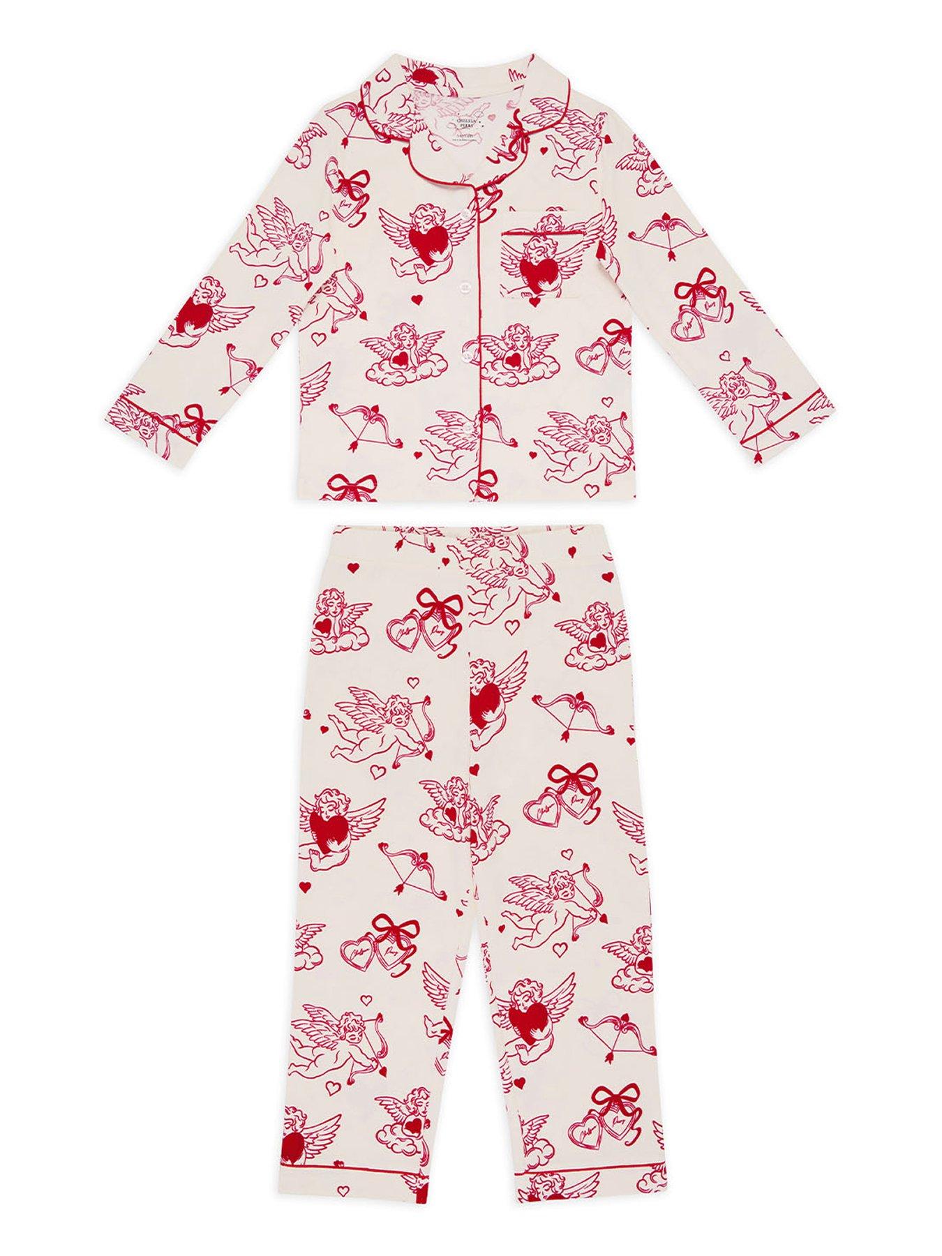 CHELSEA PEERS Kids Valentine's Cherubs Print Long Pyjama Set - Pink
