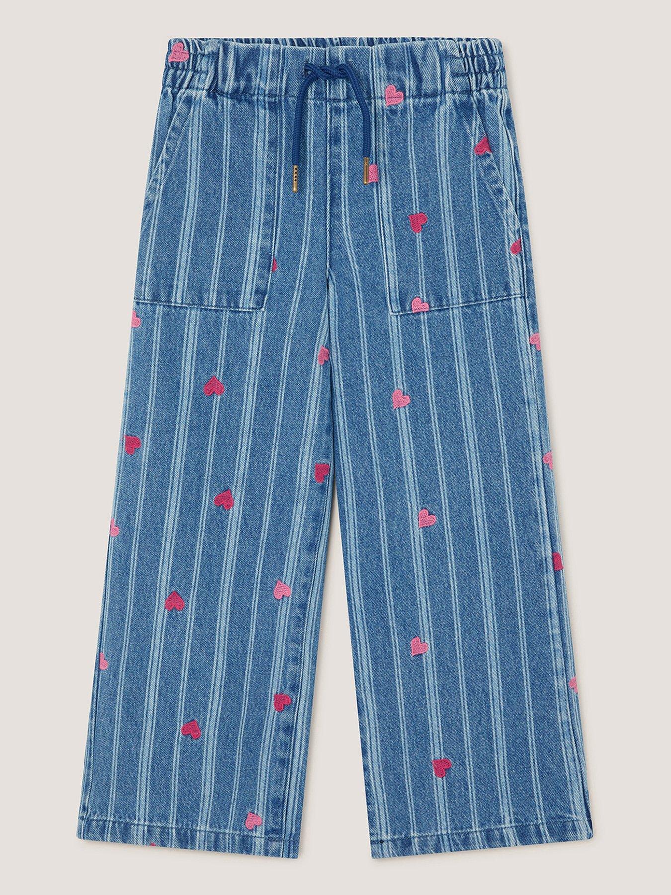 Image 2 of 4 of Monsoon Girls Stripe Heart Denim Jeans - Blue