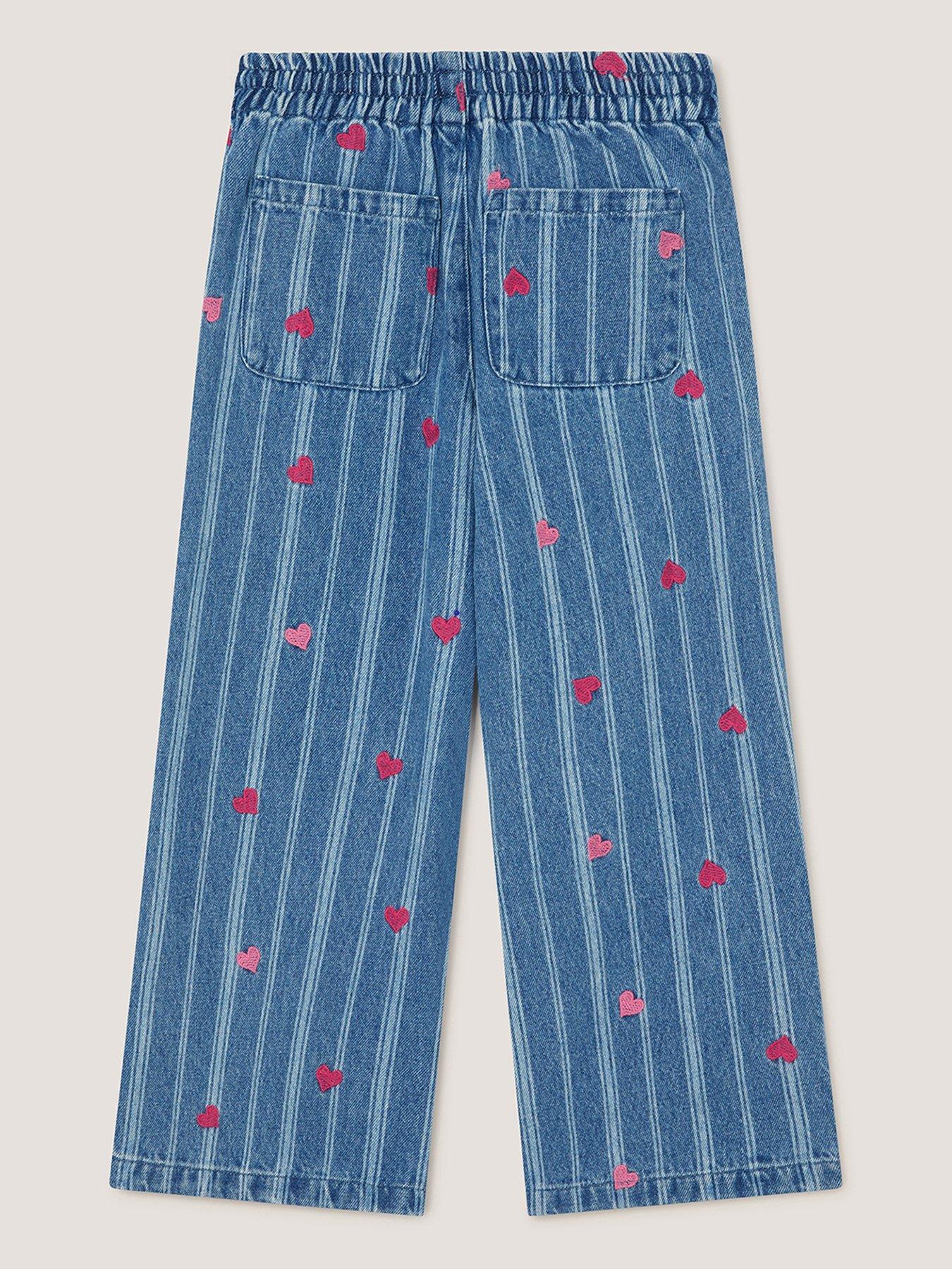 Image 3 of 4 of Monsoon Girls Stripe Heart Denim Jeans - Blue