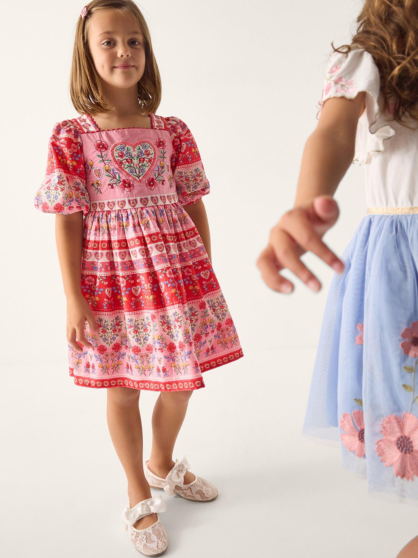 Monsoon Girls Heritage Heart Dress - Pink