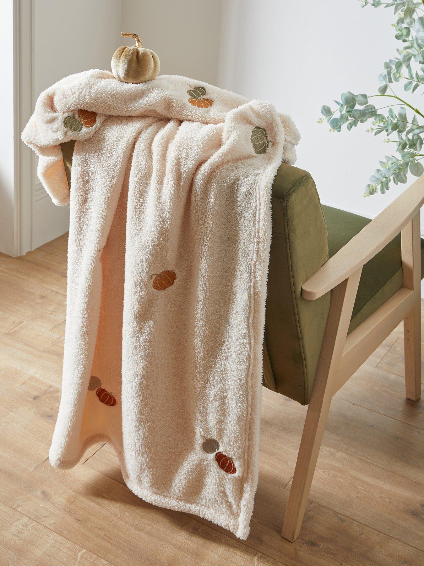 Image 1 of 7 of The Very Collection Pumpkin Embroidered Fleece Throw