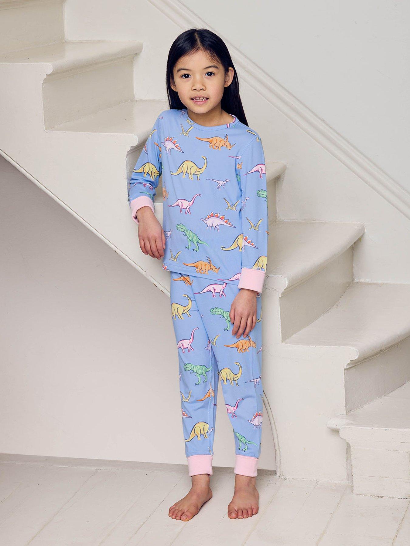 Image 1 of 7 of CHELSEA PEERS Kids Dinosaurs Long Sleeve Crew Neck Pyjamas - Blue