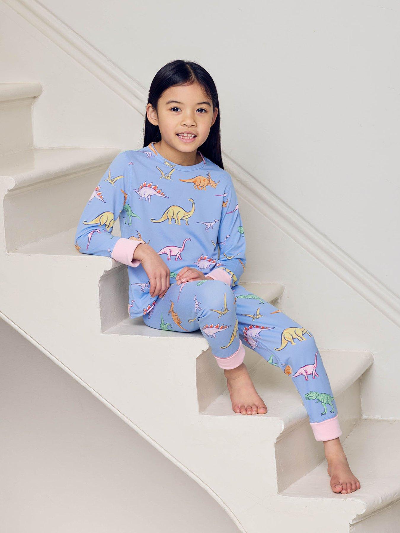 Image 2 of 7 of CHELSEA PEERS Kids Dinosaurs Long Sleeve Crew Neck Pyjamas - Blue