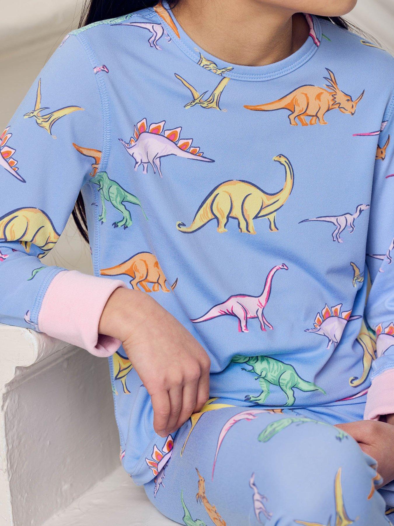 Image 4 of 7 of CHELSEA PEERS Kids Dinosaurs Long Sleeve Crew Neck Pyjamas - Blue