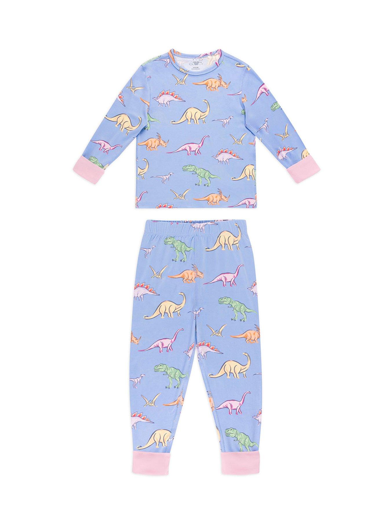 Image 5 of 7 of CHELSEA PEERS Kids Dinosaurs Long Sleeve Crew Neck Pyjamas - Blue