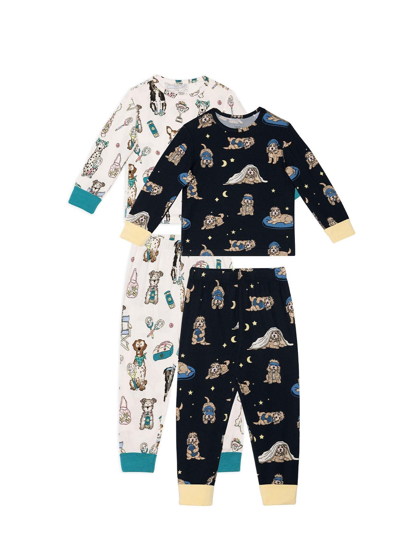 Image 1 of 5 of CHELSEA PEERS Kids 2 Pack Dog Print Pyjamas - Blue