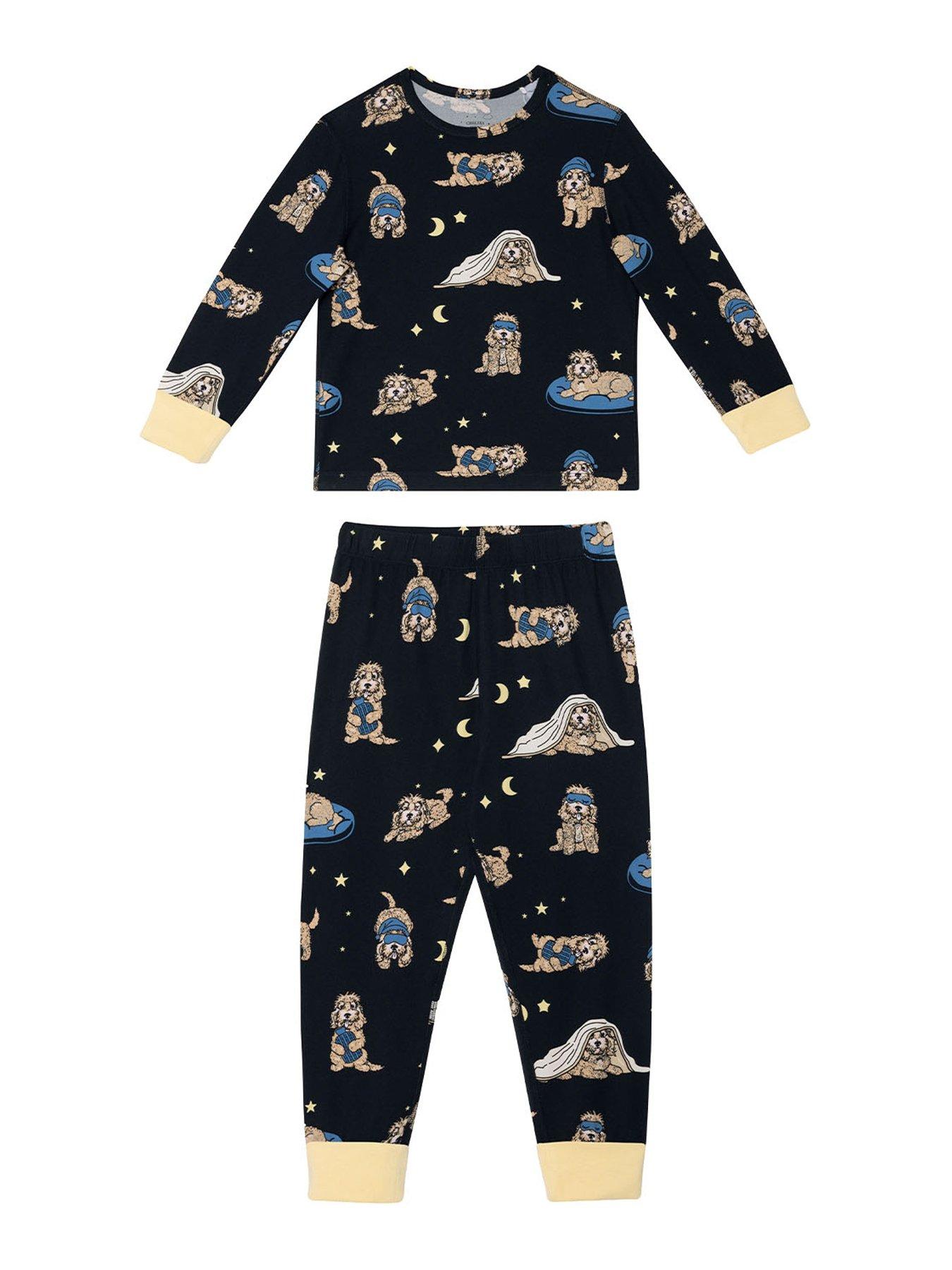 Image 2 of 5 of CHELSEA PEERS Kids 2 Pack Dog Print Pyjamas - Blue