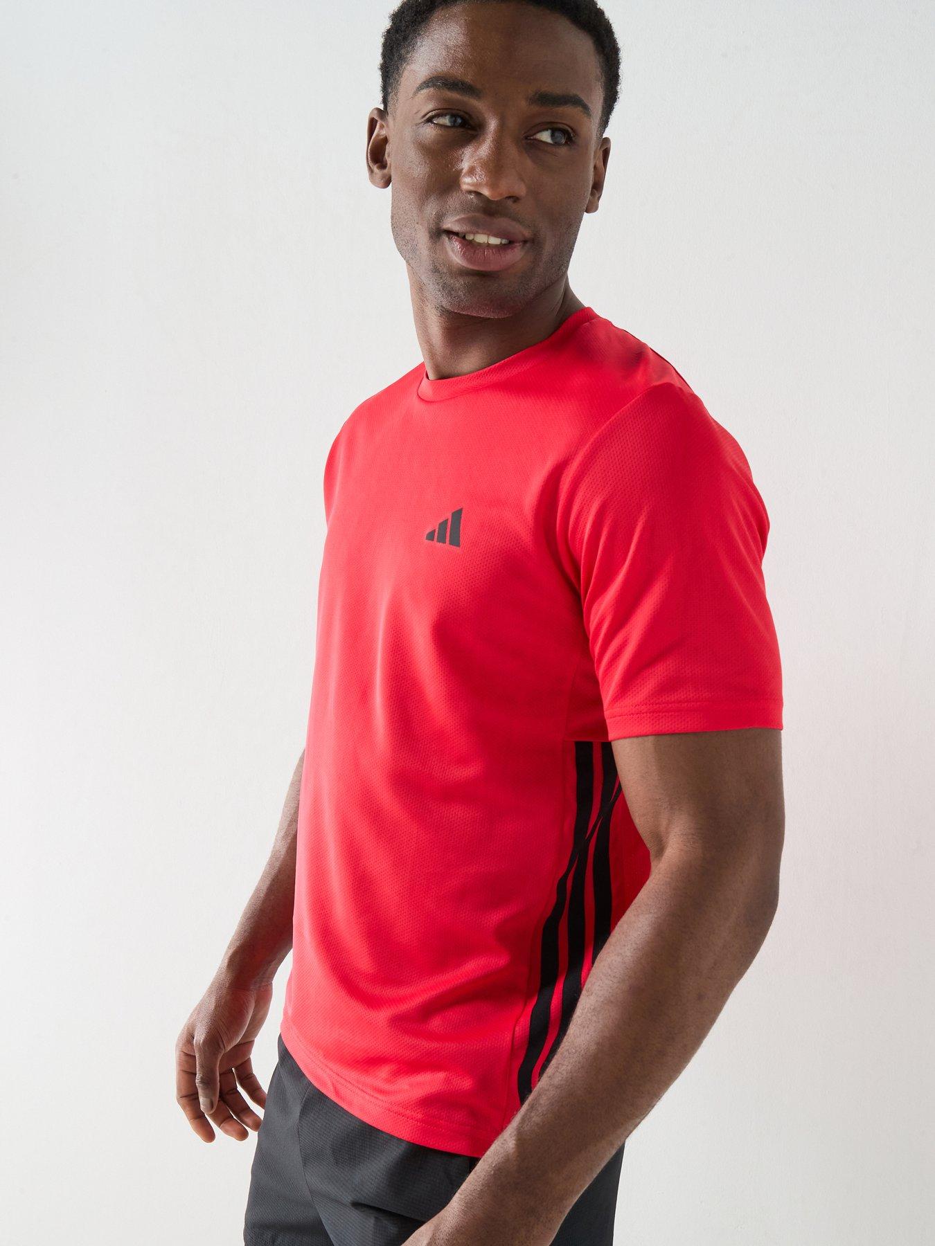 adidas Mens Training Workout Essentials Base 3-Stripe T-Shirt - Red