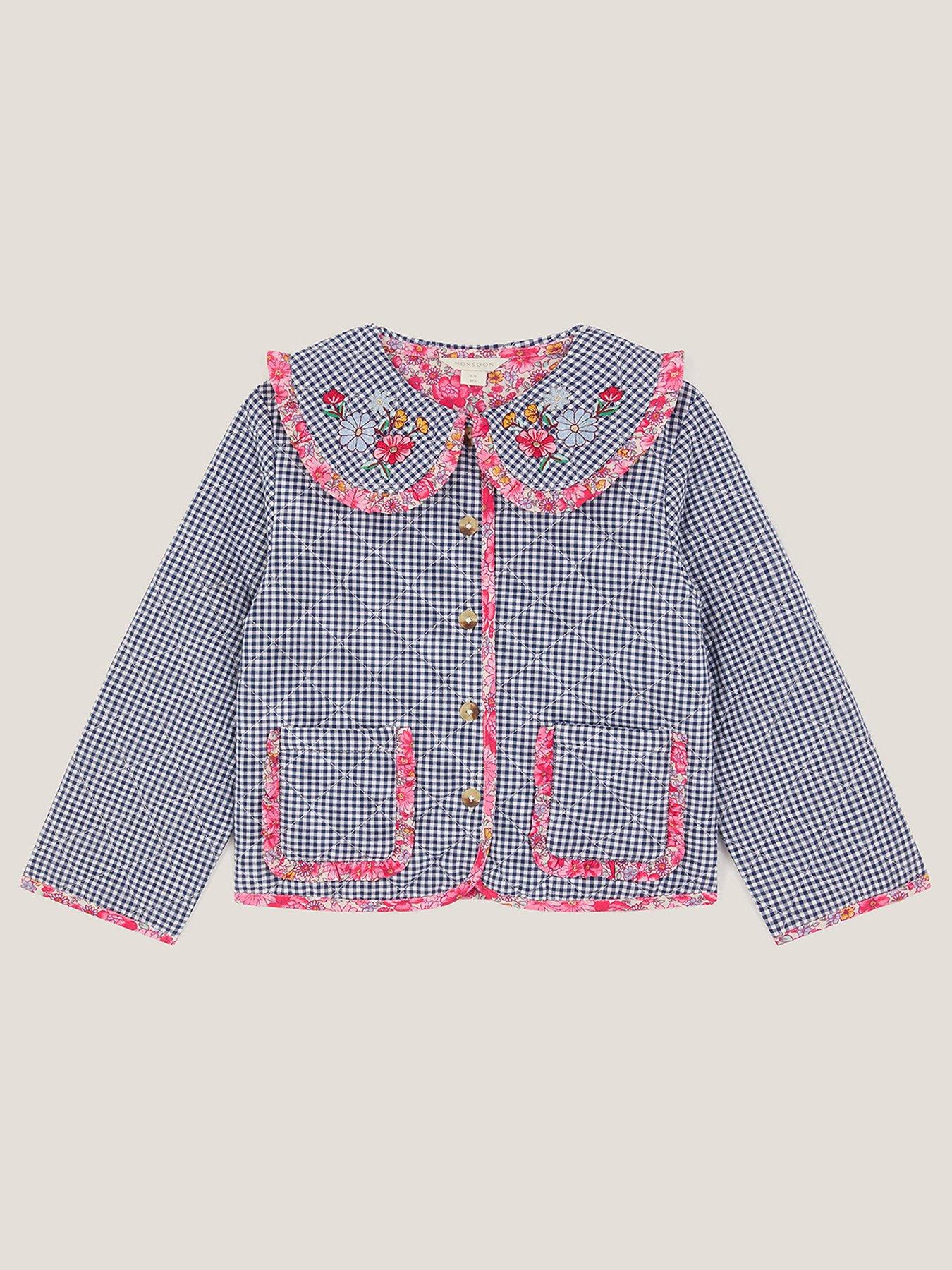 Image 2 of 4 of Monsoon Girls Treasure Trove Gingham Jacket - Navy