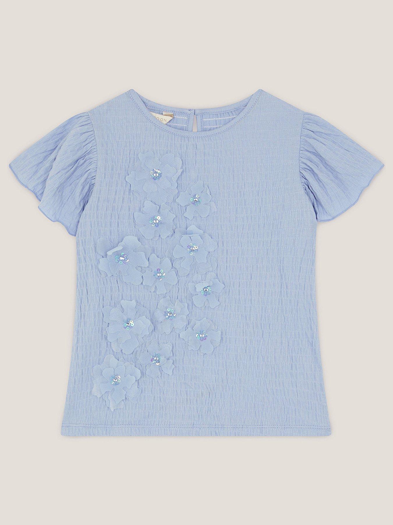 Image 2 of 4 of Monsoon Girls Jersey Embroidered Tshirt - Blue