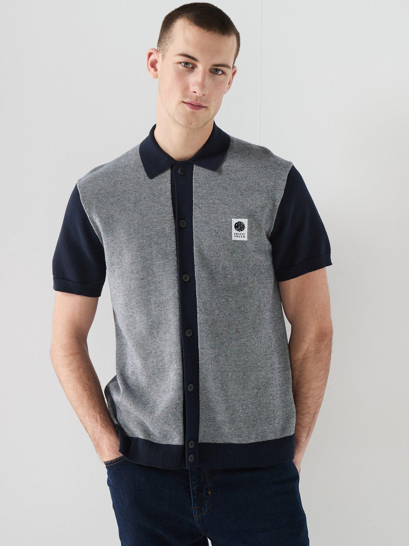 Pretty Green Roxy Long Sleeve Knitted Polo Shirt - Grey
